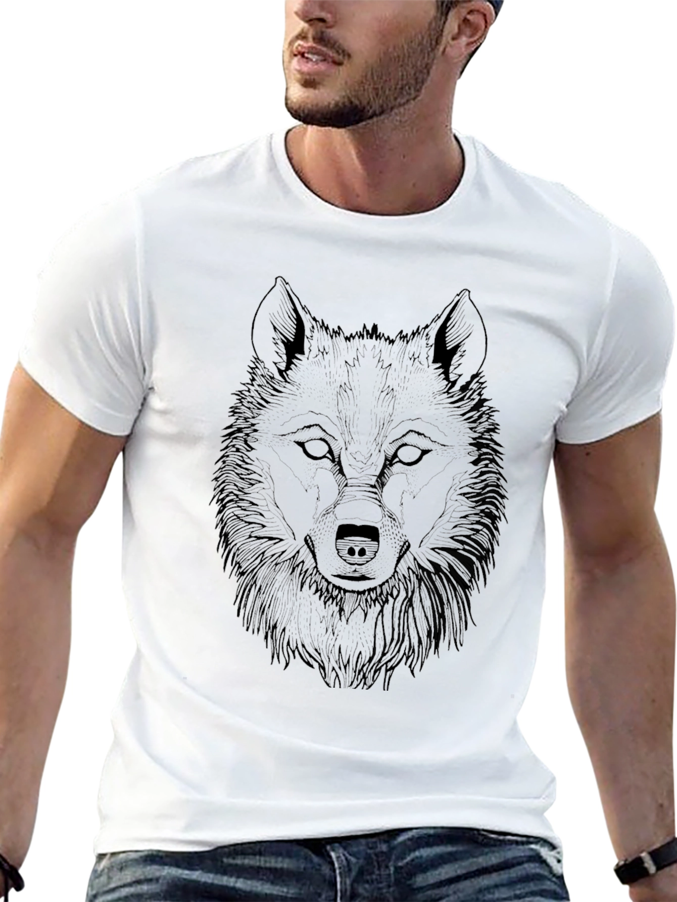 Black Wolf Graphic Tee - Mens Crew Neck T-Shirt