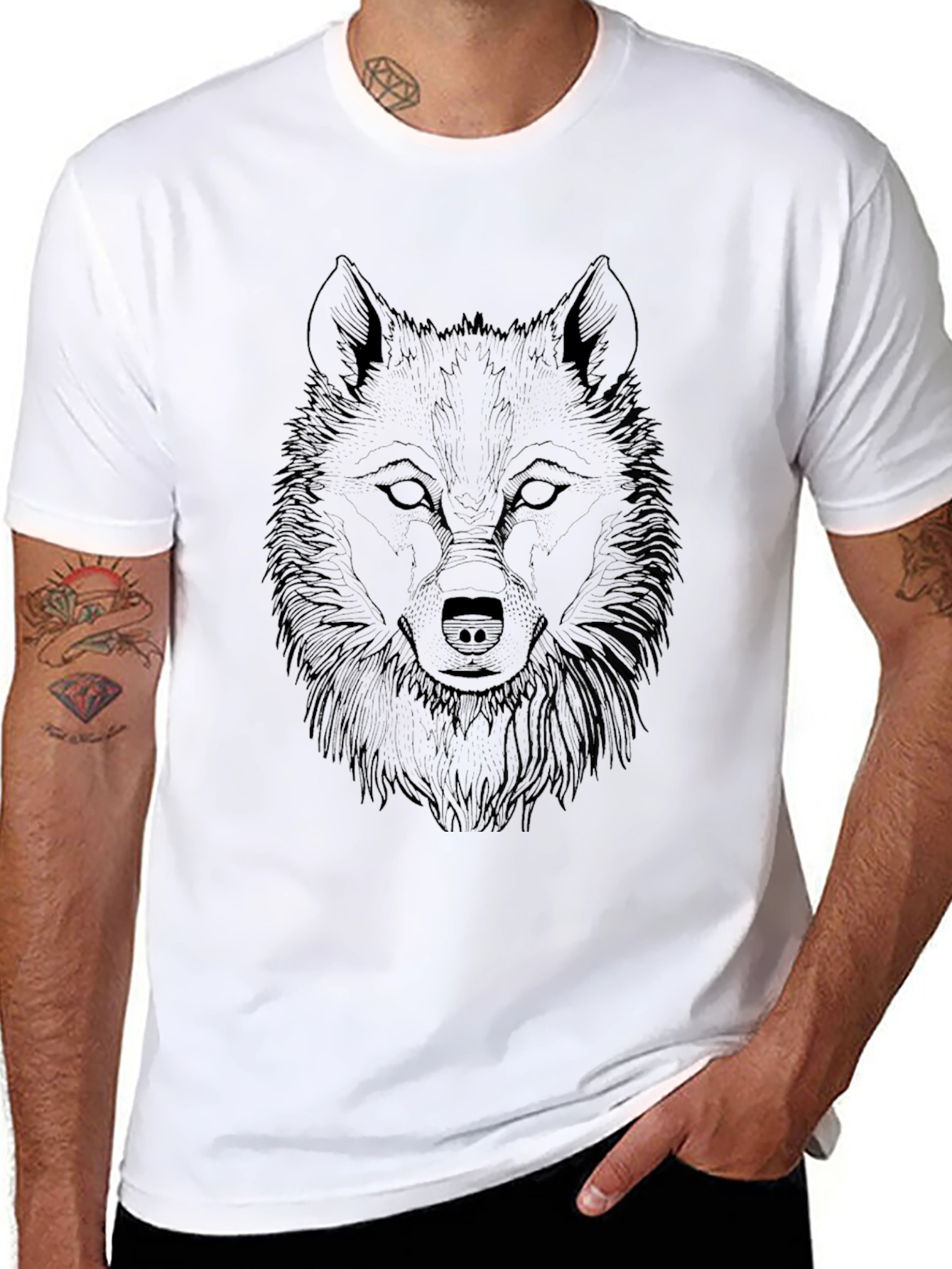 Black Wolf Graphic Tee - Mens Crew Neck T-Shirt