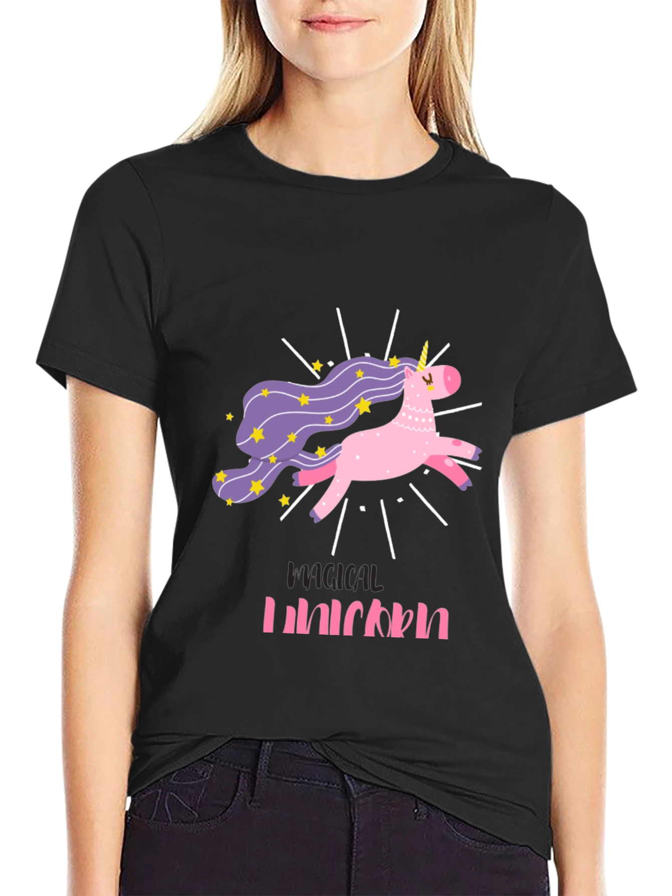 Magical Unicorn Graphic Tee - Black