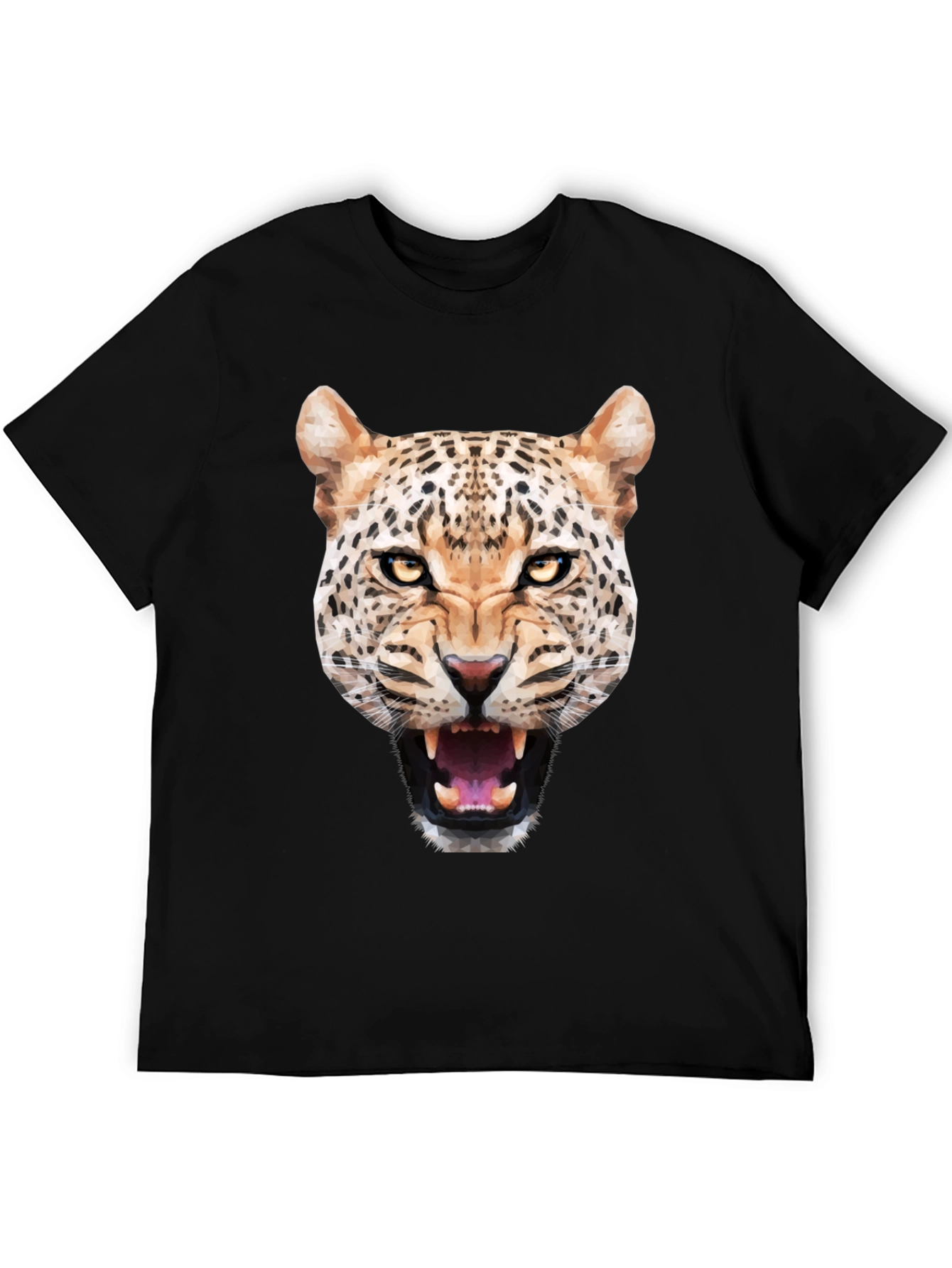 Mens Black T-Shirt with Geometric Leopard Graphic
