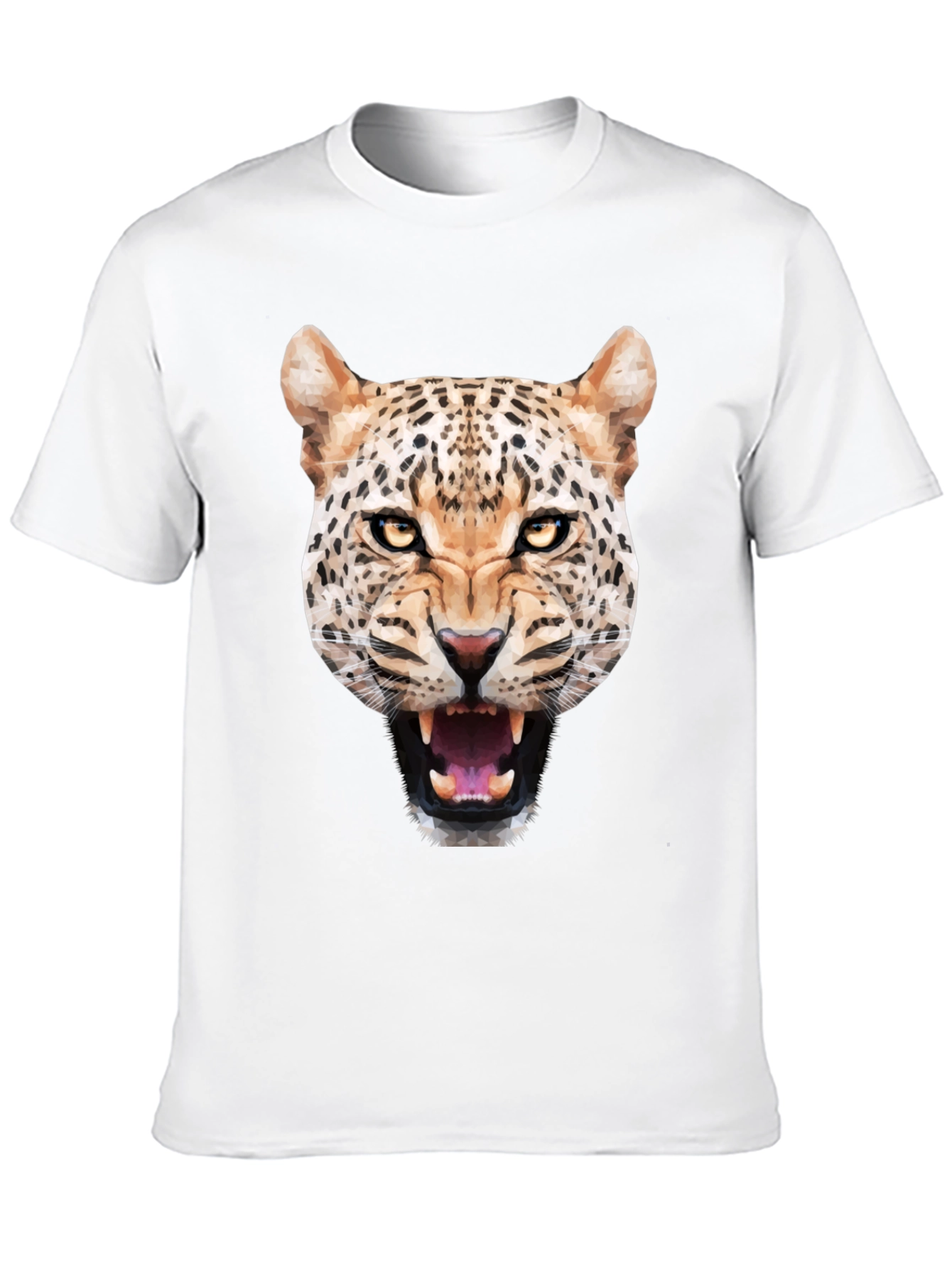 Mens Black T-Shirt with Geometric Leopard Graphic