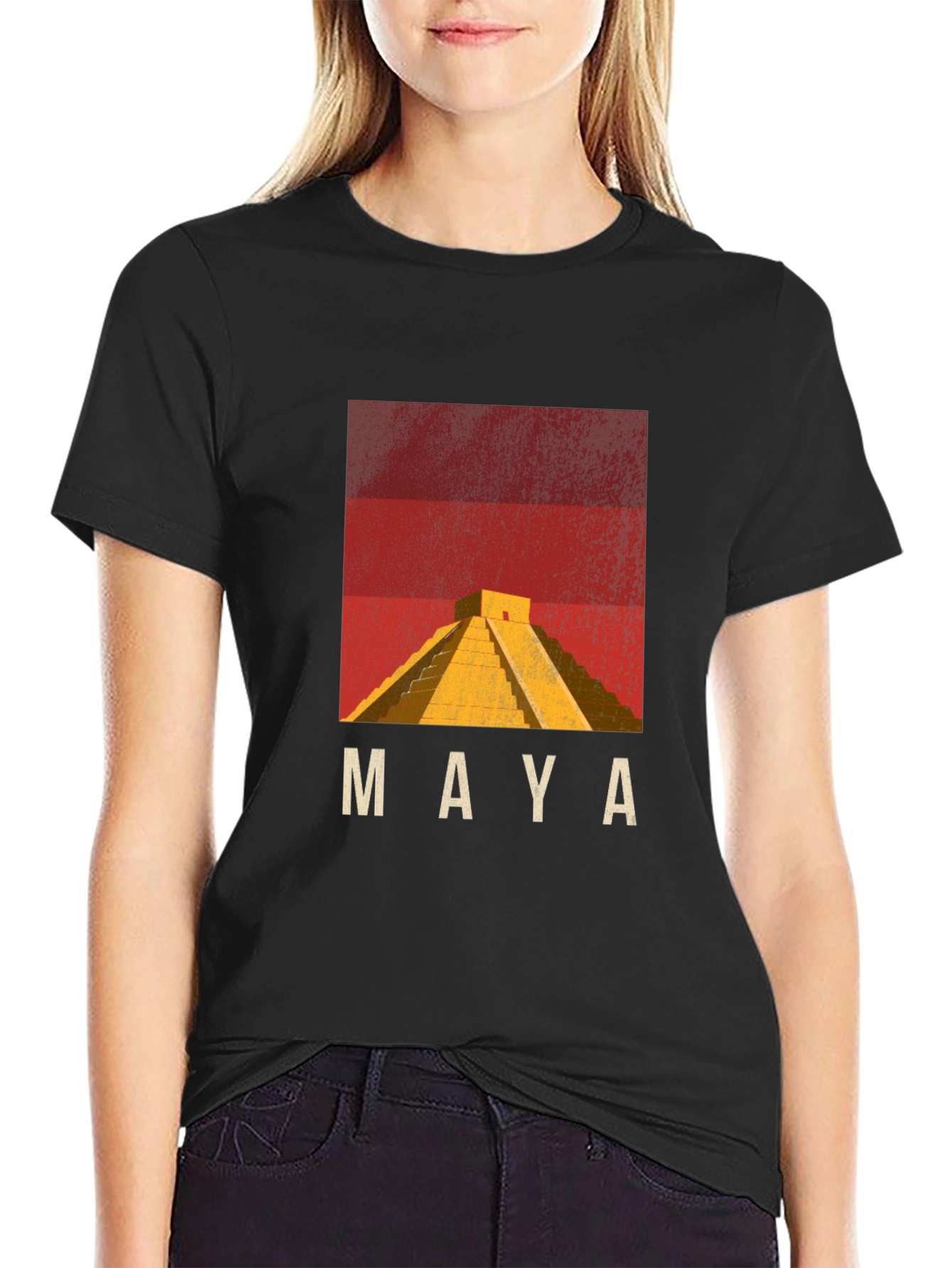 Maya Pyramid Graphic T-Shirt - Black