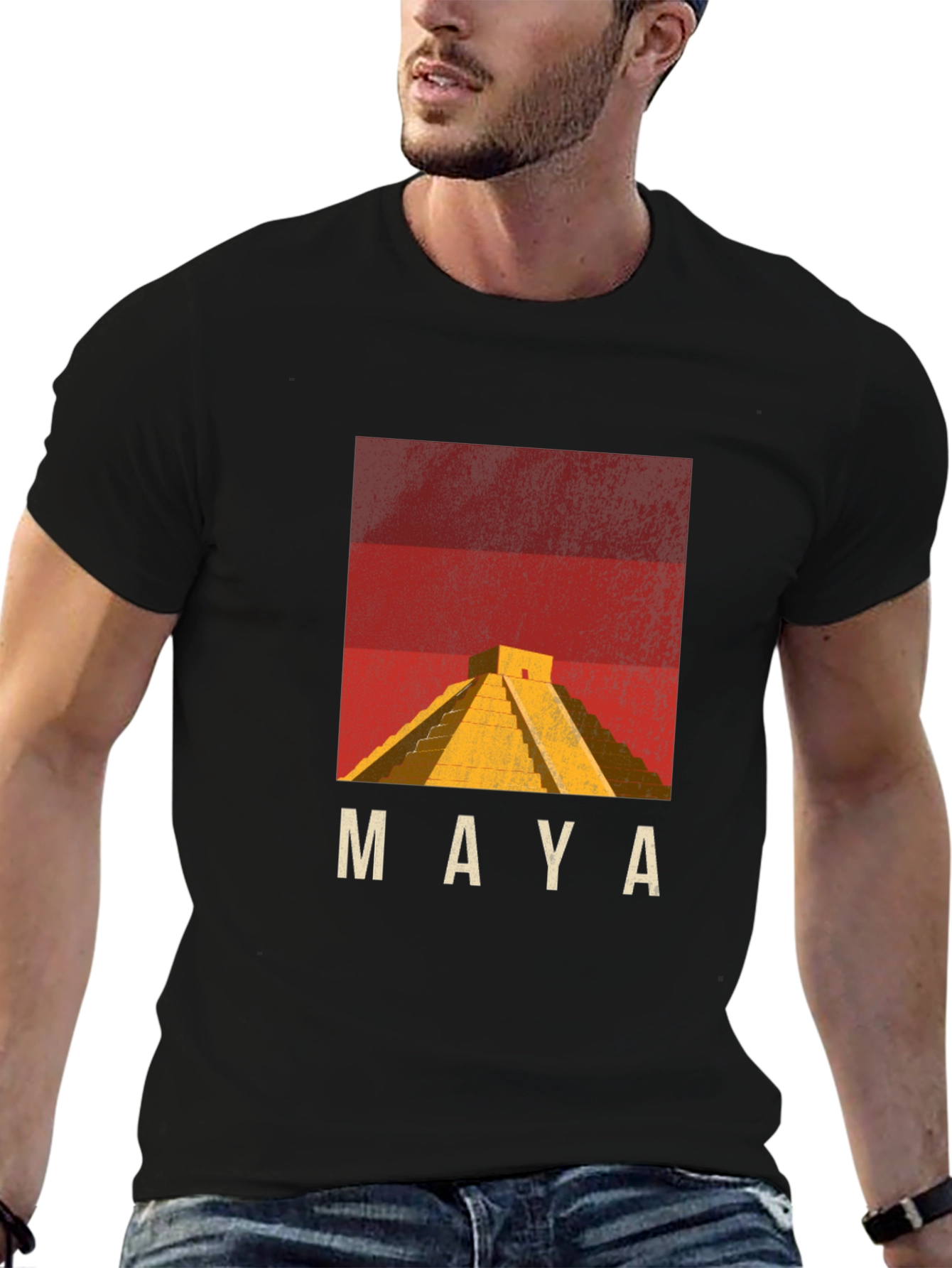 Maya Pyramid Graphic T-Shirt - Black