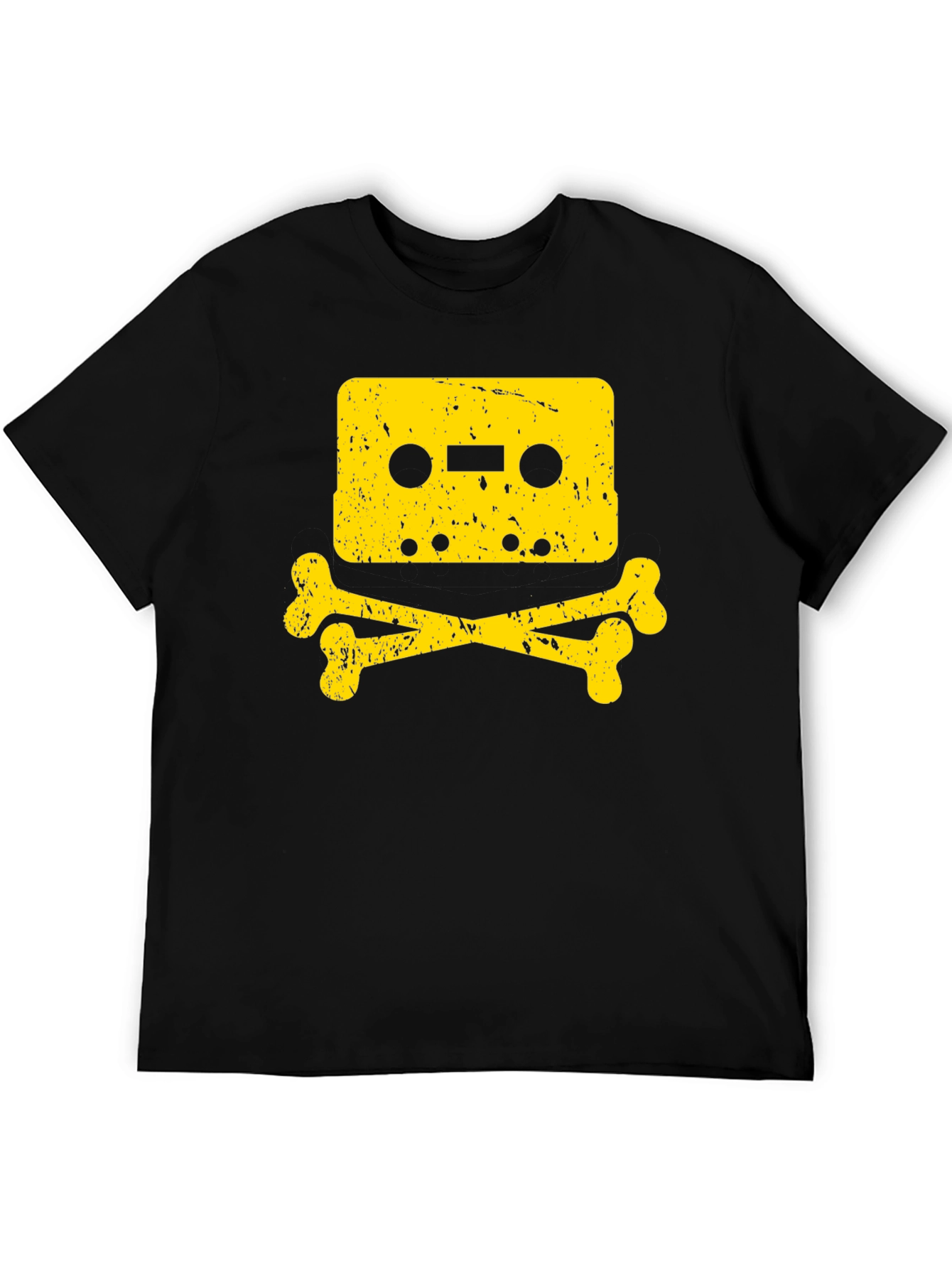 Retro Cassette Skull Graphic Tee - Black