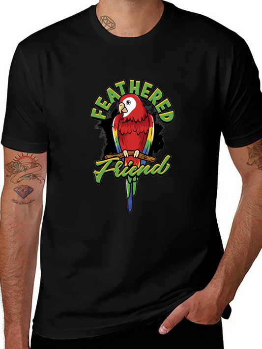 Feathered Friend Parrot Graphic T-Shirt - Black