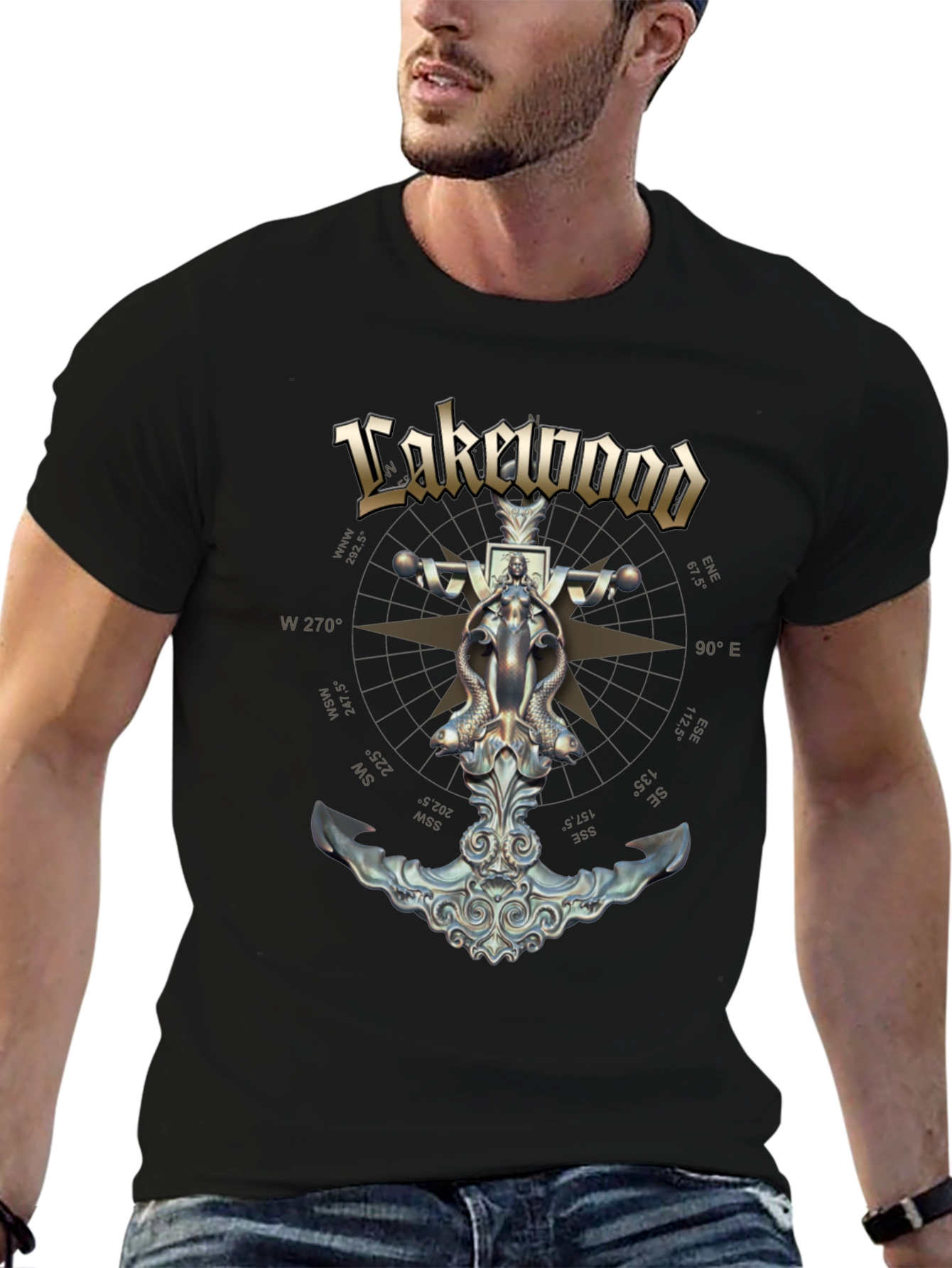 Lakewood Compass Graphic Black T-Shirt