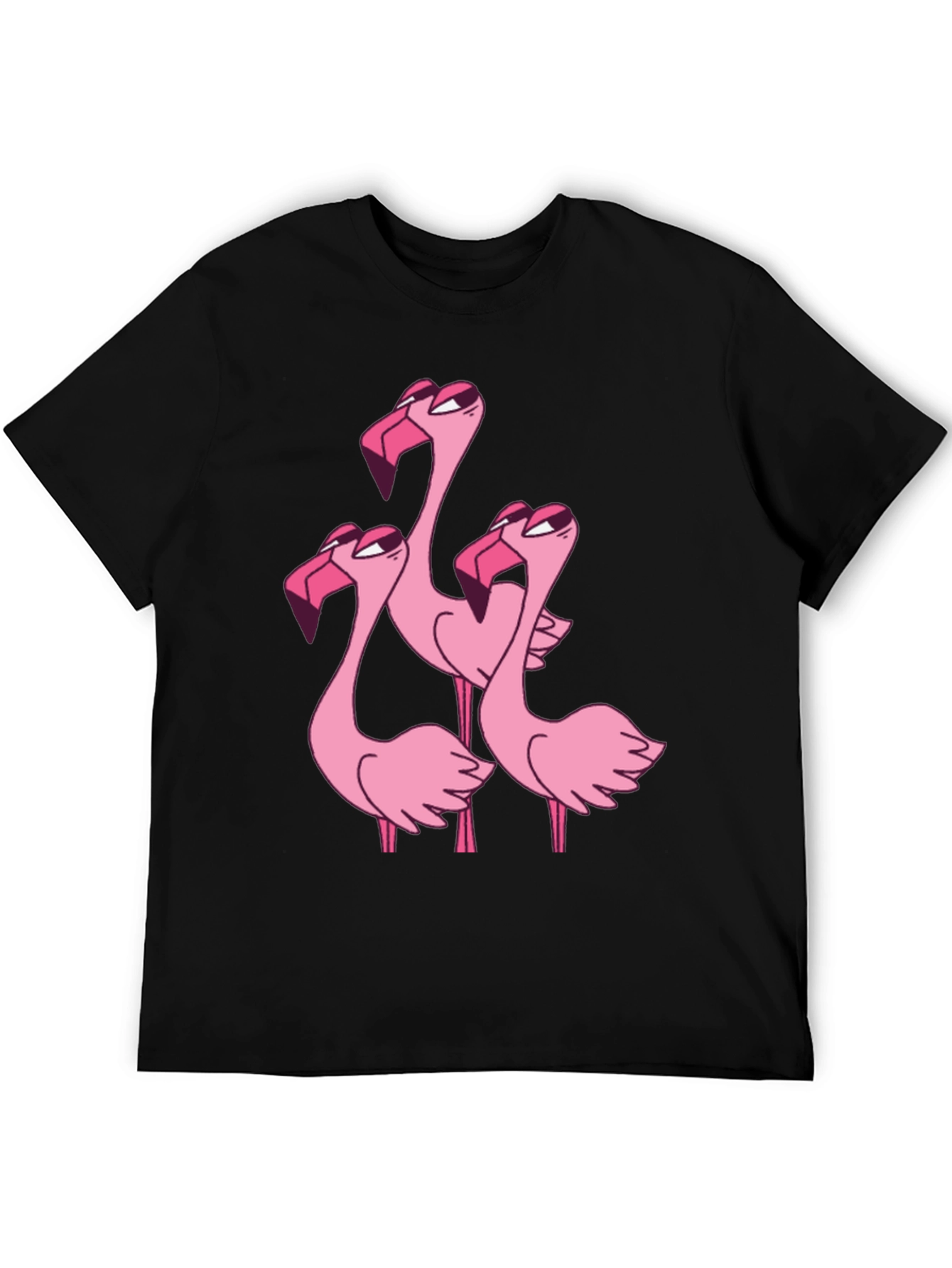 Flamingo Cartoon Graphic Black T-Shirt