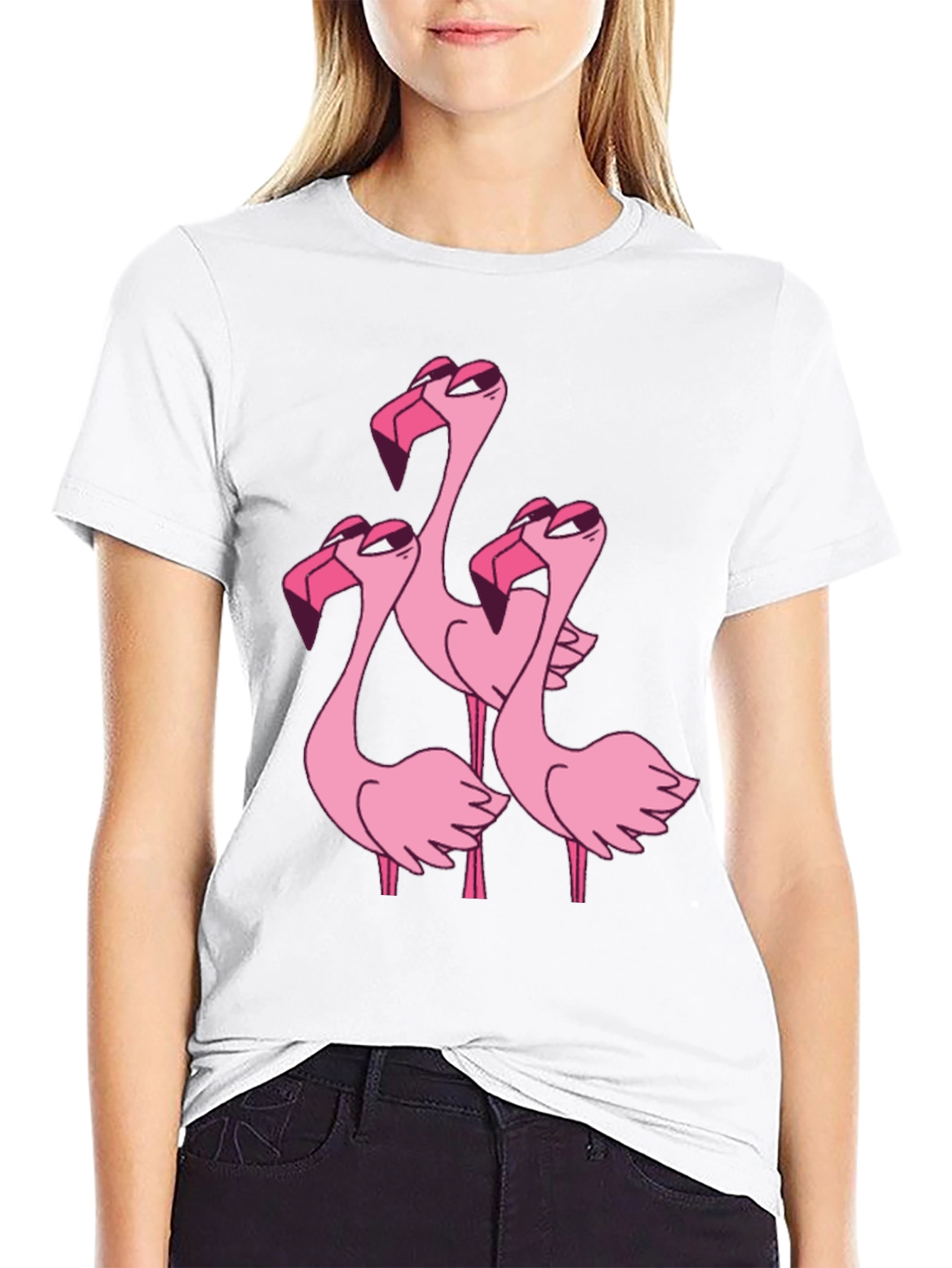 Flamingo Cartoon Graphic Black T-Shirt