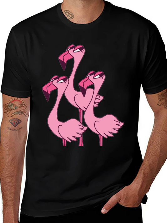 Flamingo Cartoon Graphic Black T-Shirt