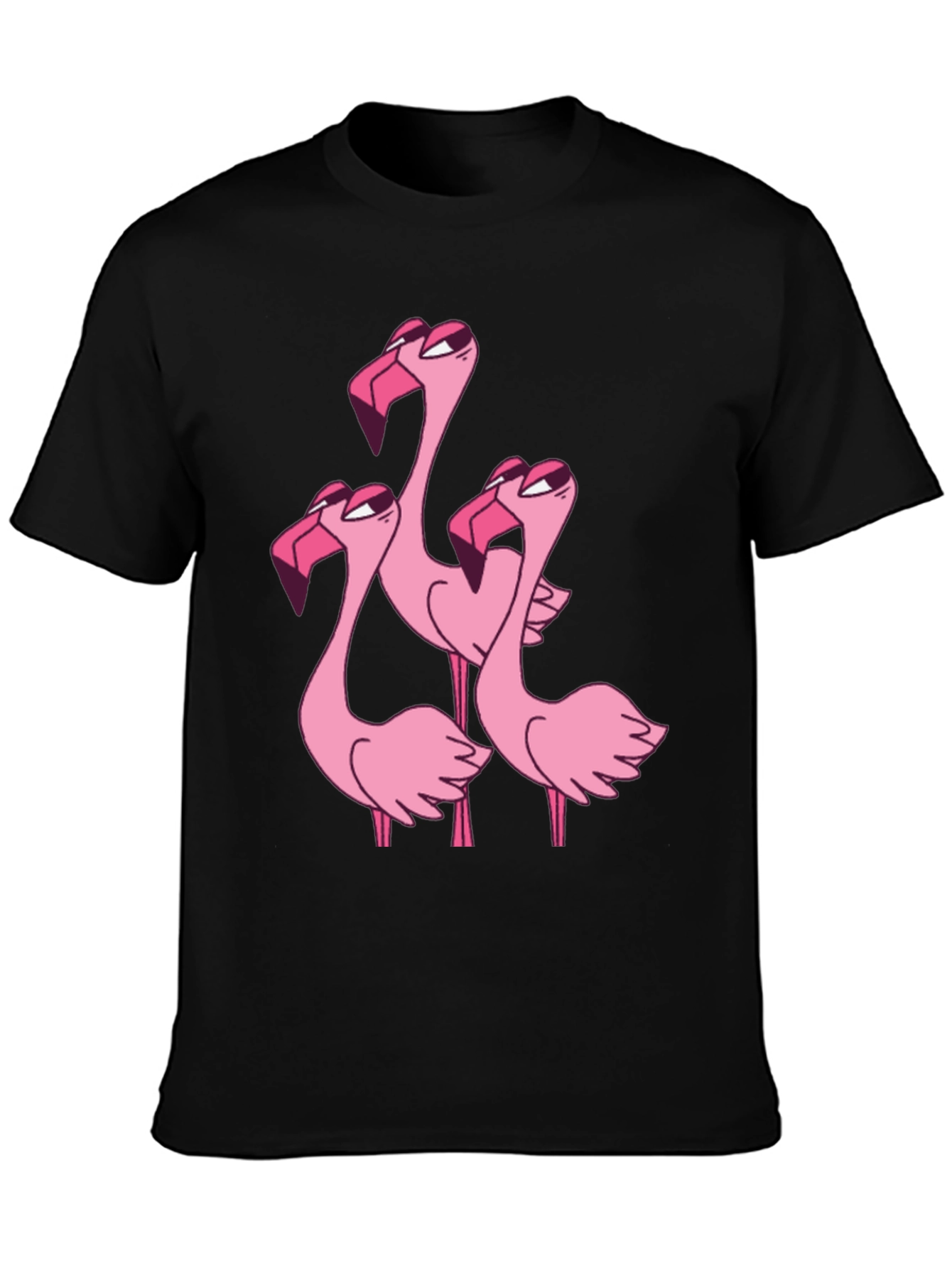 Flamingo Cartoon Graphic Black T-Shirt