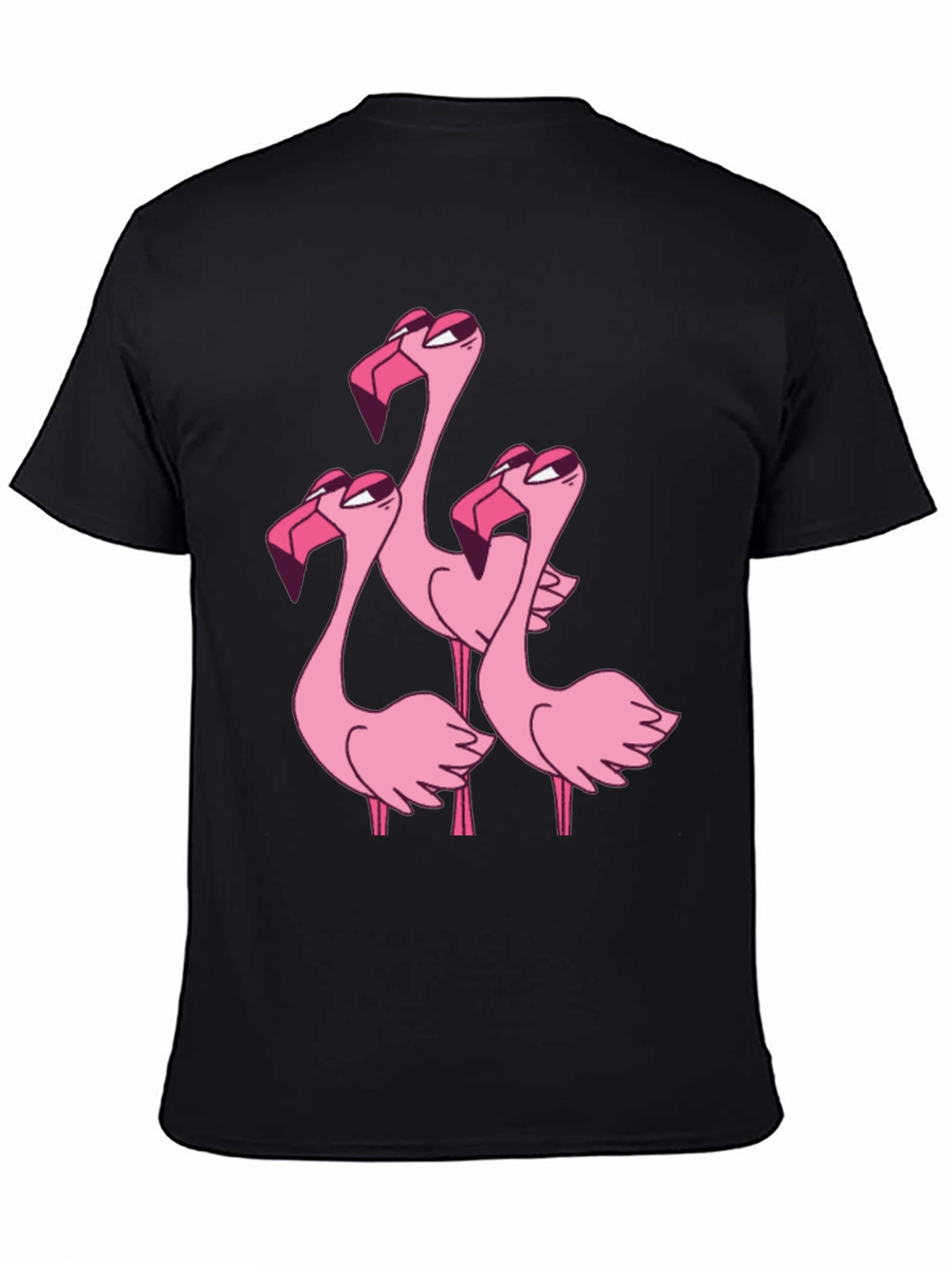Flamingo Cartoon Graphic Black T-Shirt