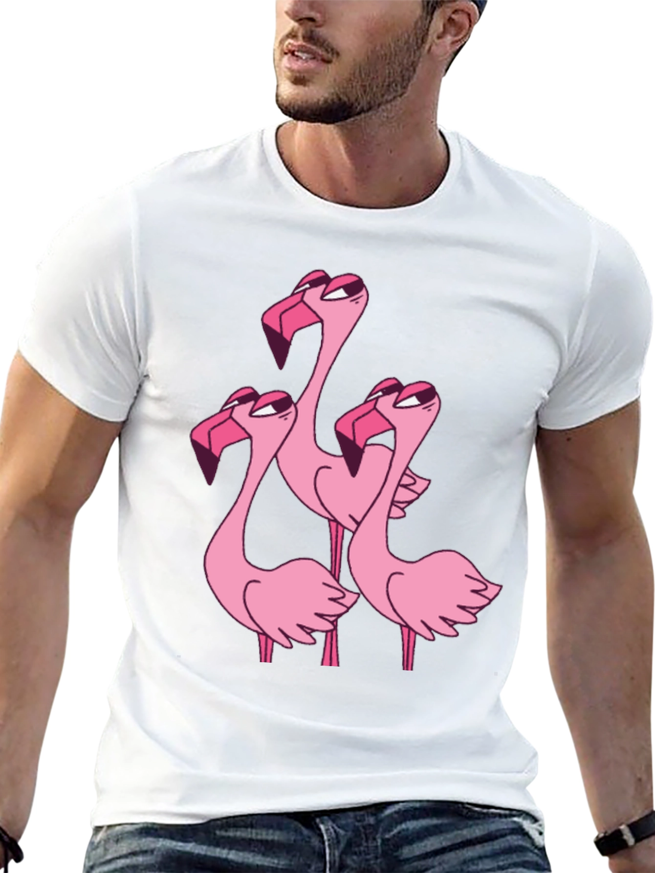 Flamingo Cartoon Graphic Black T-Shirt