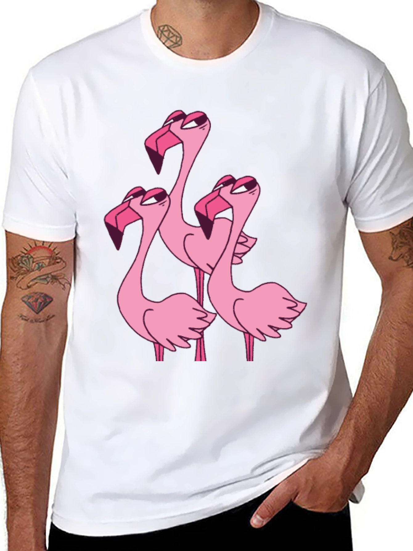Flamingo Cartoon Graphic Black T-Shirt