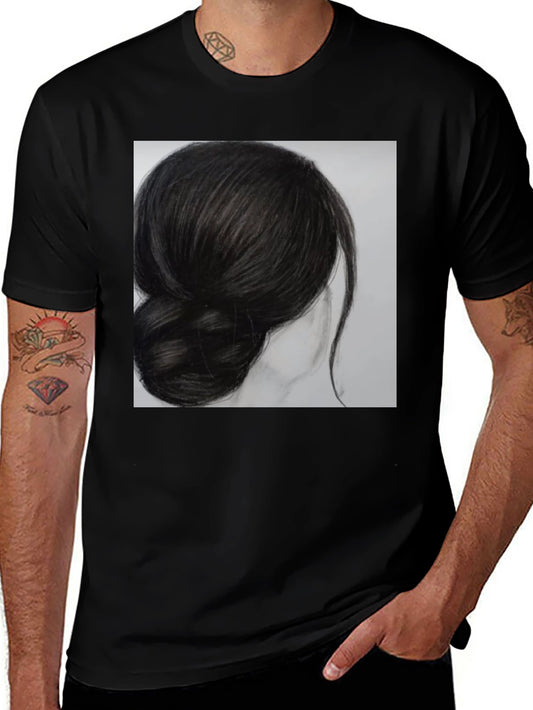Artistic Hair Bun Graphic Tee - Stylish Comfort