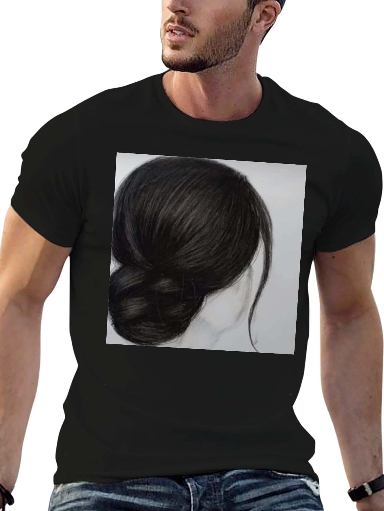 Artistic Hair Bun Graphic Tee - Stylish Comfort
