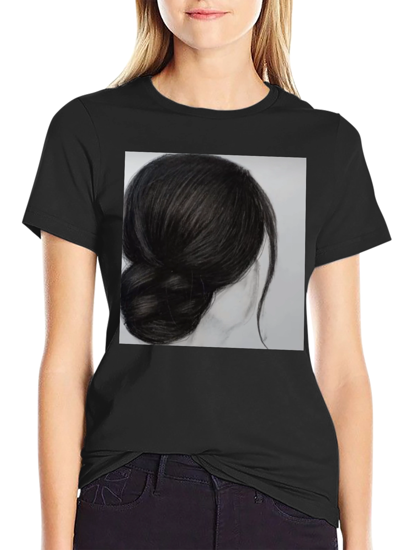 Artistic Hair Bun Graphic Tee - Stylish Comfort
