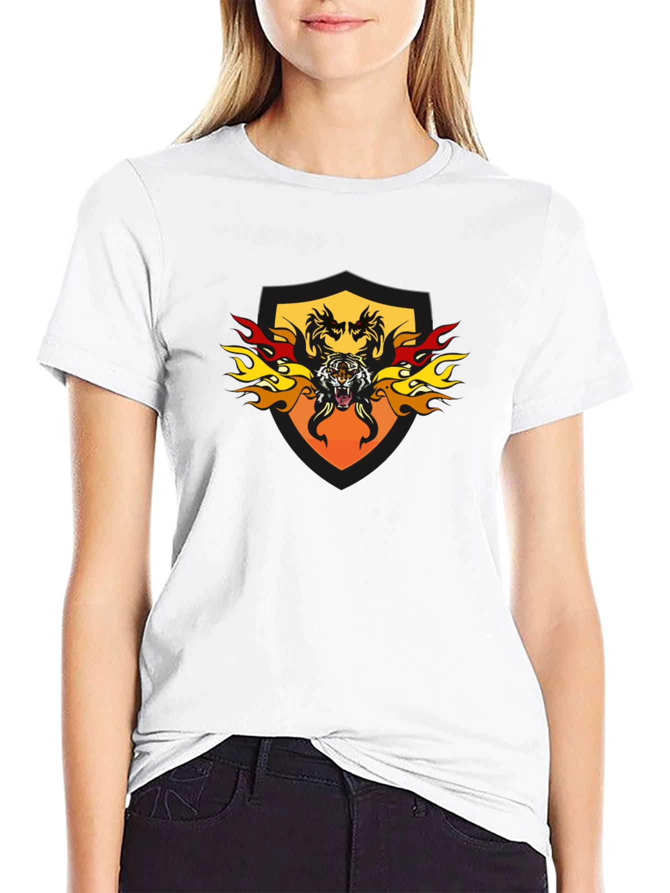 Fiery Tiger Shield Graphic Tee - Black