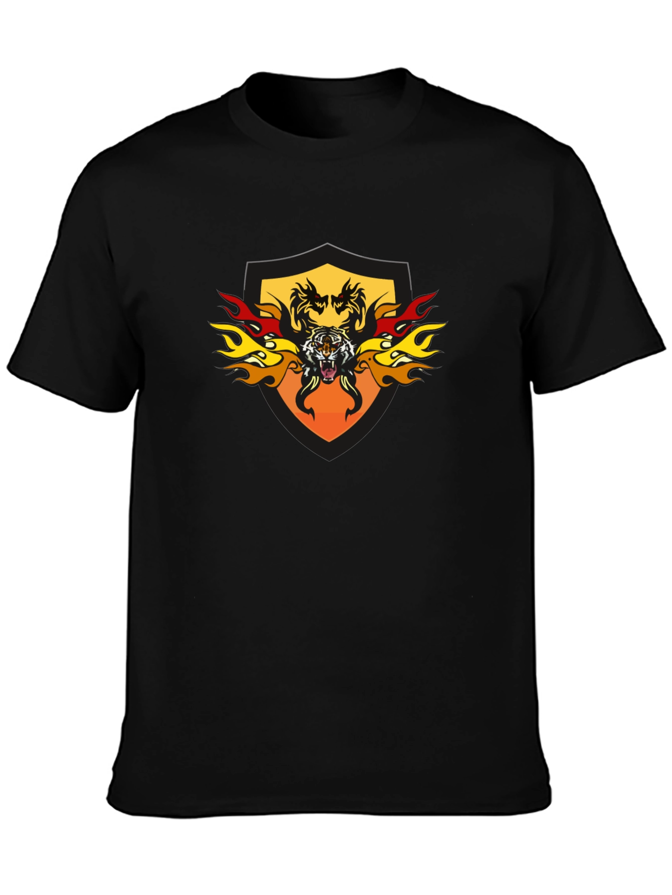 Fiery Tiger Shield Graphic Tee - Black
