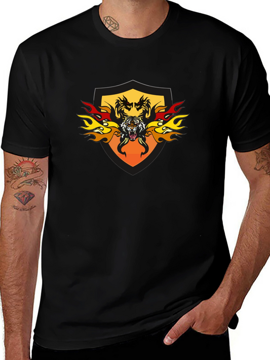 Fiery Tiger Shield Graphic Tee - Black