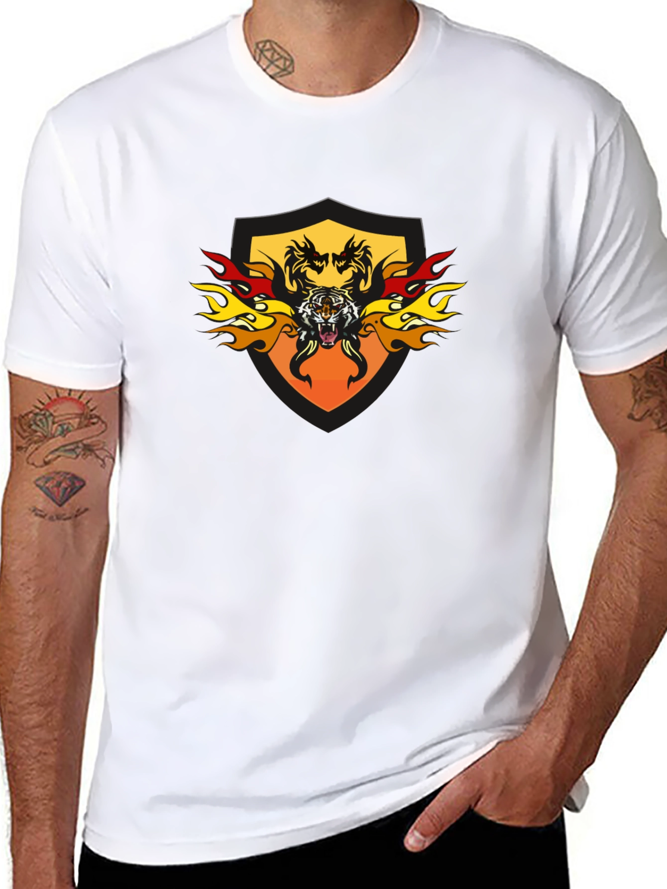 Fiery Tiger Shield Graphic Tee - Black