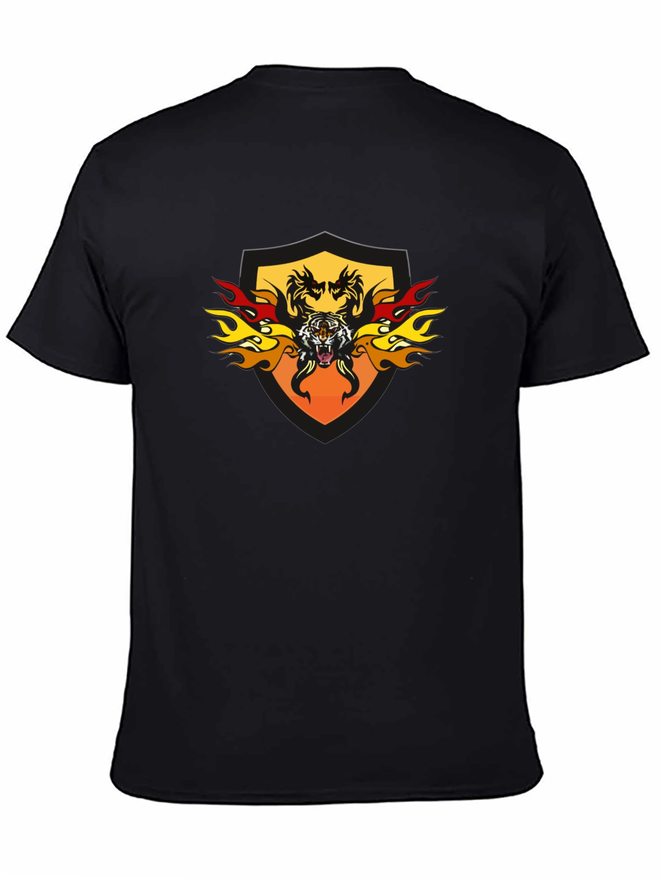 Fiery Tiger Shield Graphic Tee - Black