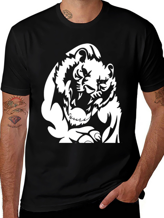Bold Tiger Graphic Tee - Black Cotton T-Shirt