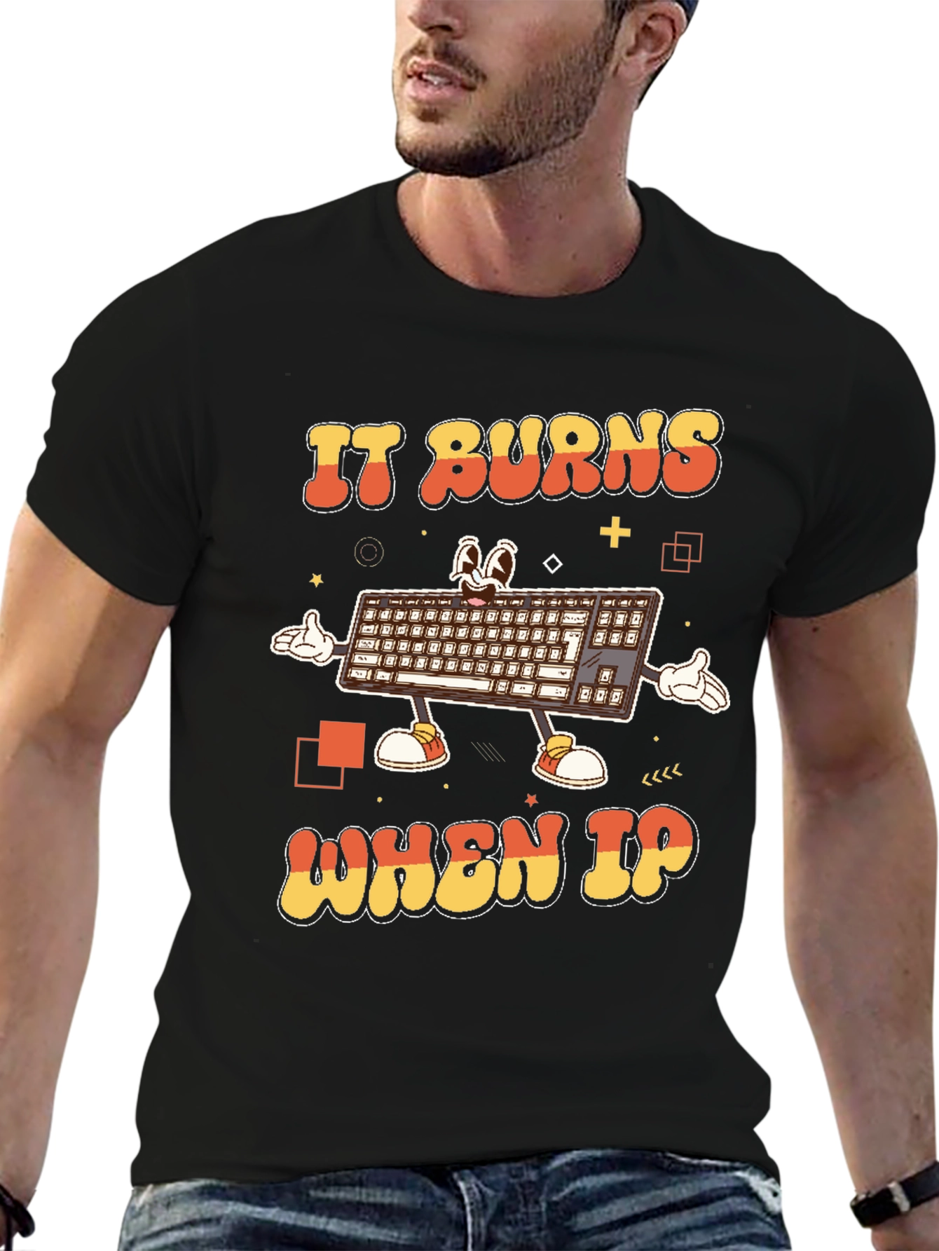 Funny IT Keyboard T-Shirt - IT Burns When IP