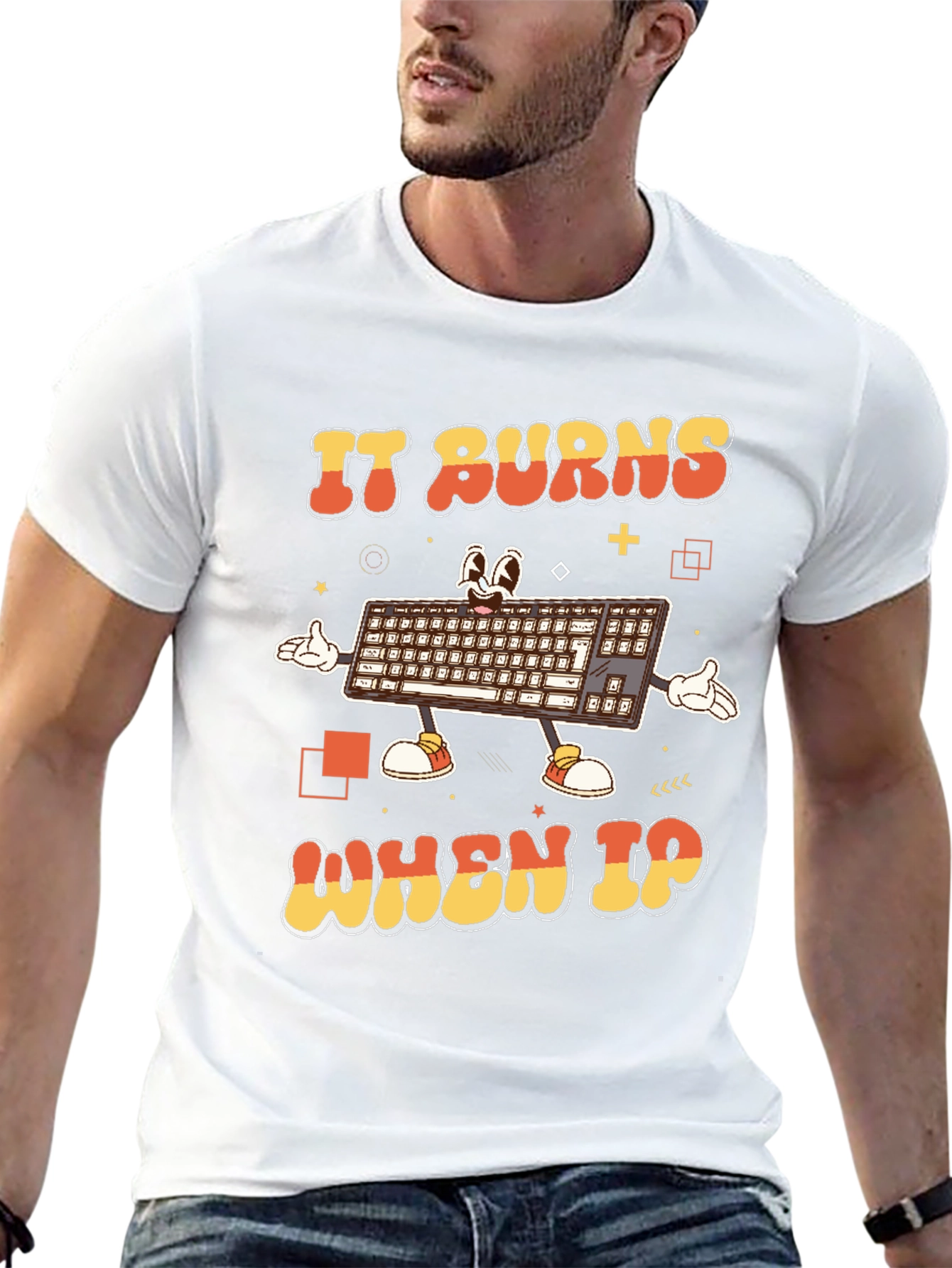 Funny IT Keyboard T-Shirt - IT Burns When IP