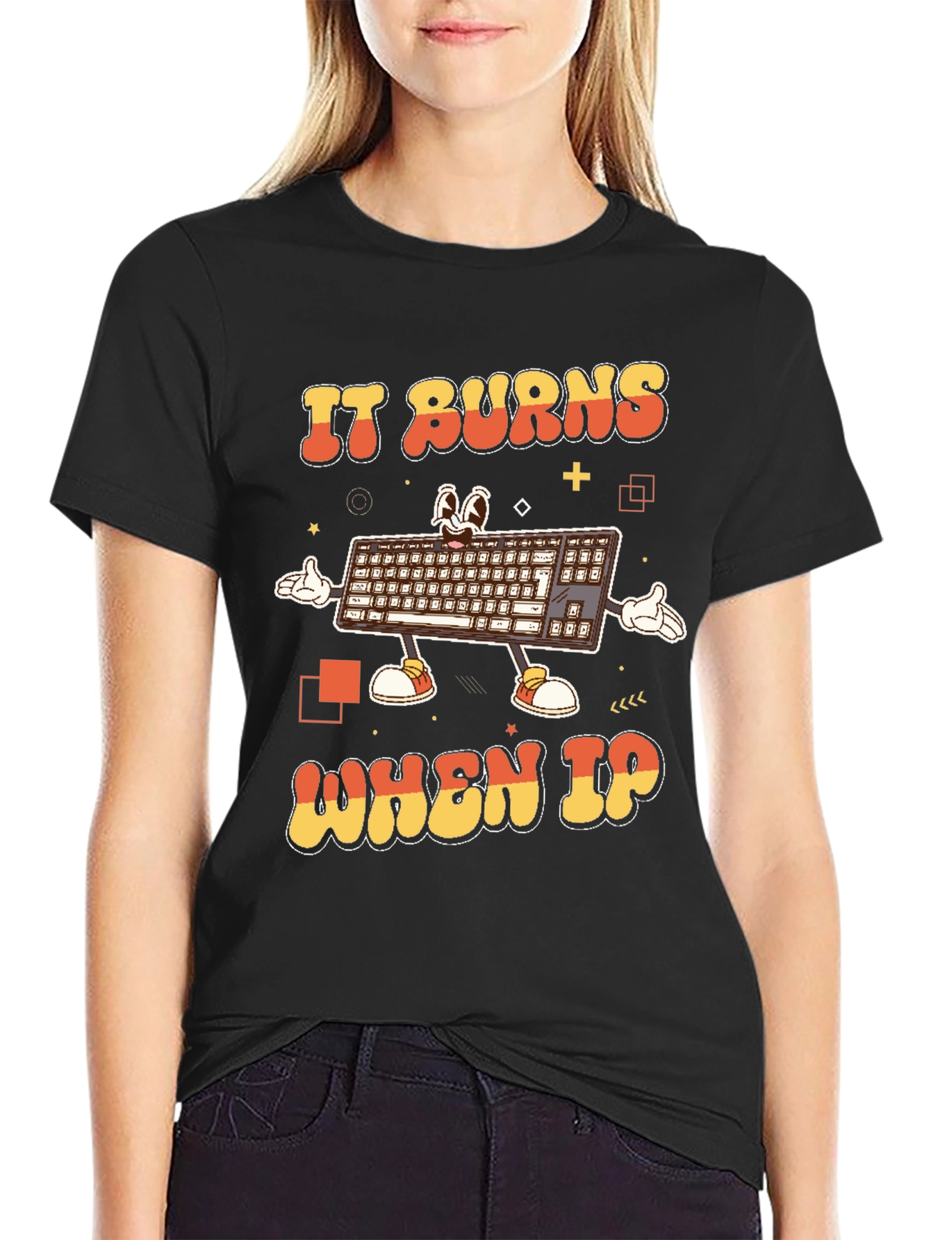 Funny IT Keyboard T-Shirt - IT Burns When IP