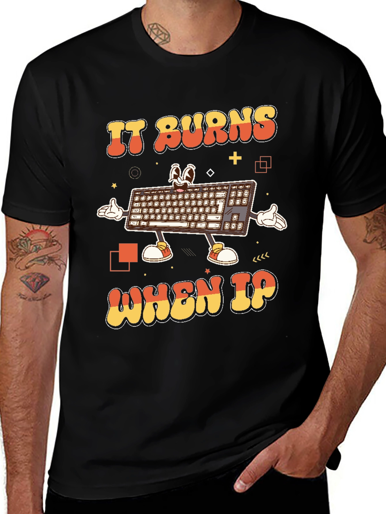 Funny IT Keyboard T-Shirt - IT Burns When IP