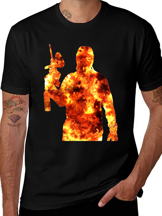 Fiery Paintball Player Graphic Tee - Black T-Shirt
