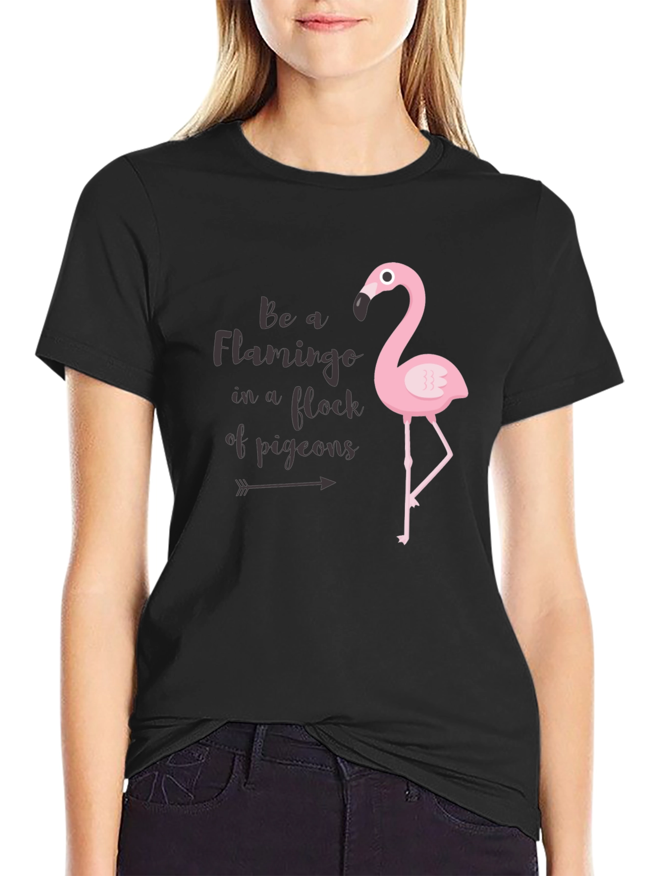 Be a Flamingo Black Graphic Tee