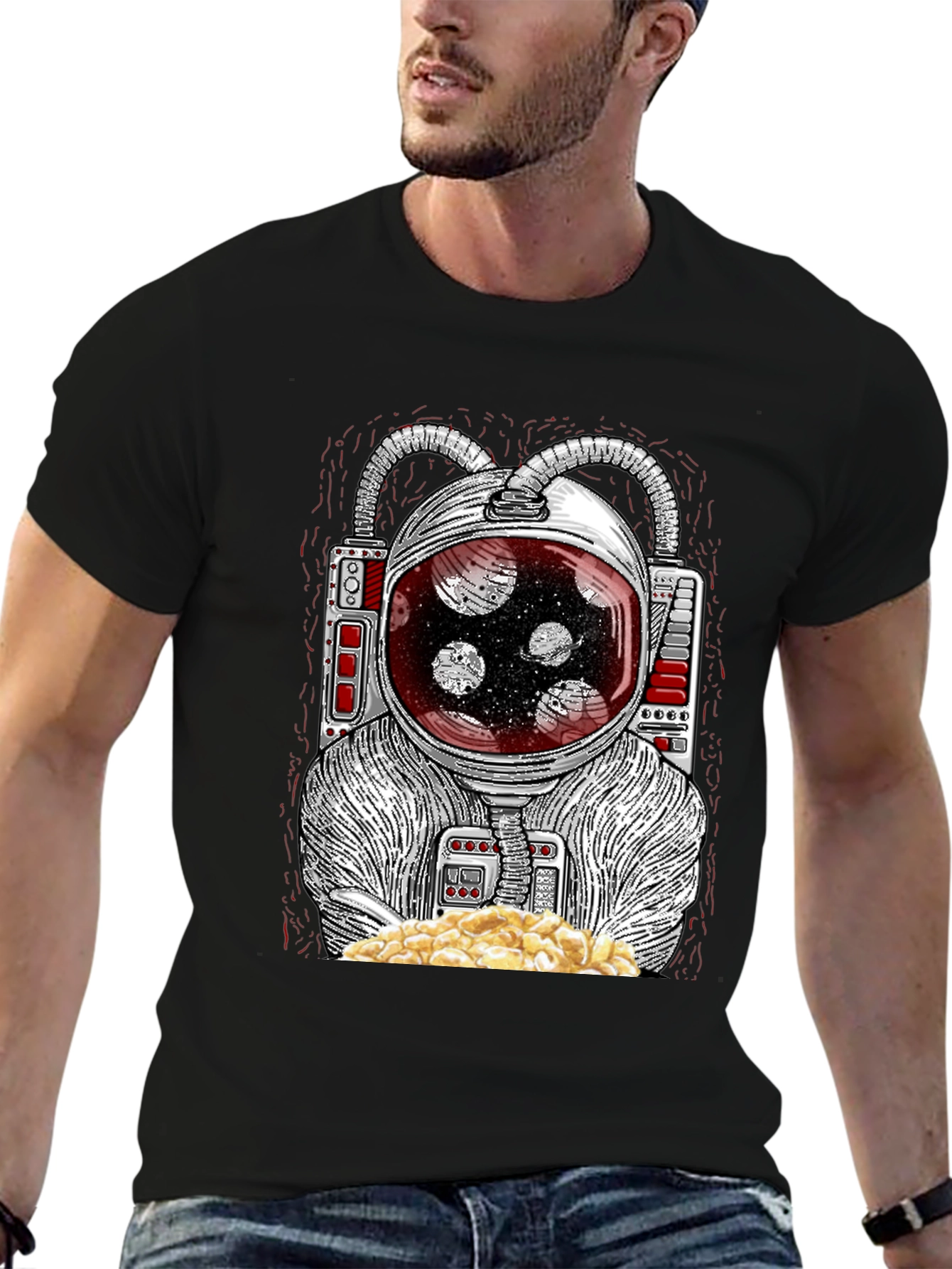Astronaut Eating Popcorn Graphic T-Shirt
