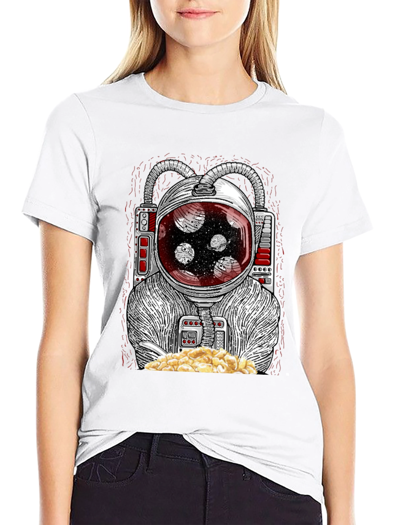 Astronaut Eating Popcorn Graphic T-Shirt