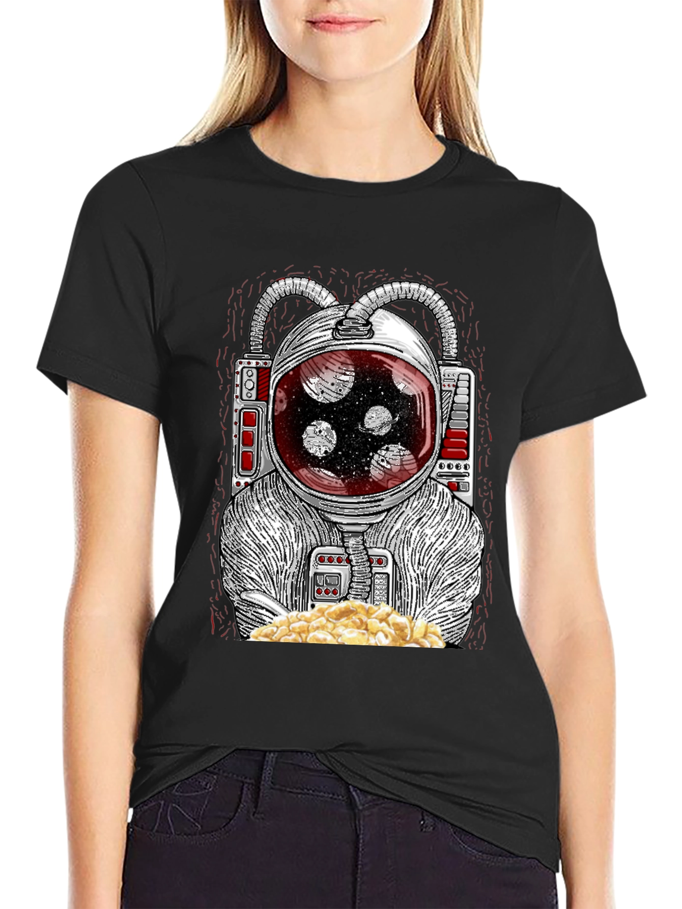Astronaut Eating Popcorn Graphic T-Shirt