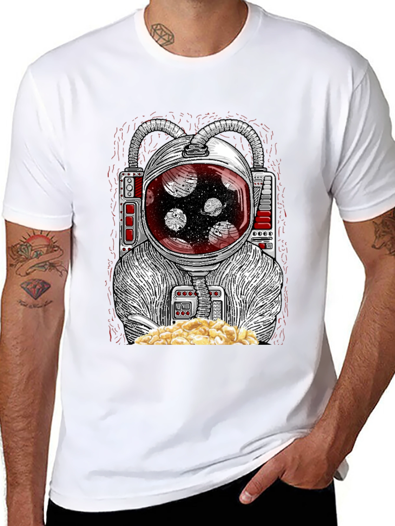 Astronaut Eating Popcorn Graphic T-Shirt