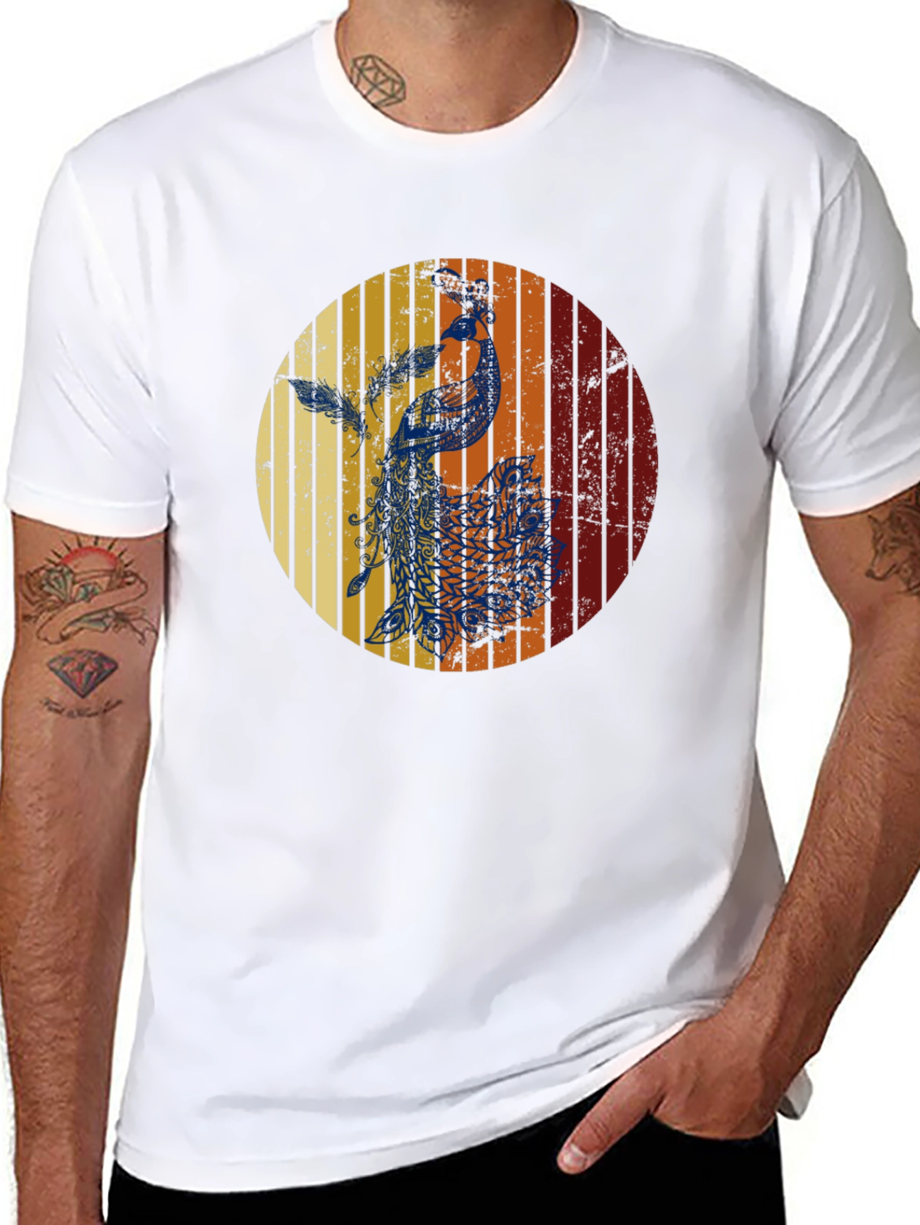 Retro Peacock Graphic Tee - Stylish & Unique Design