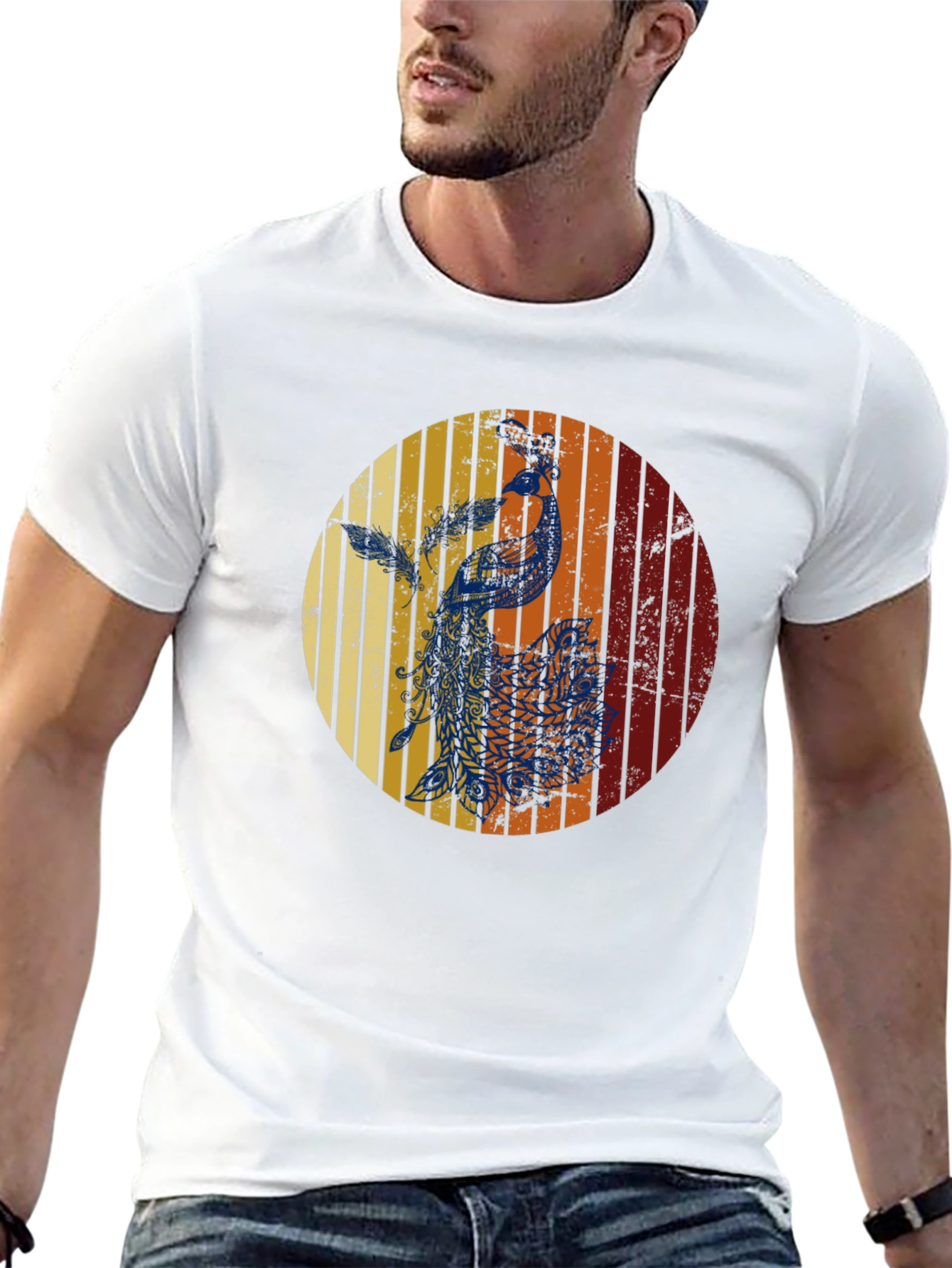 Retro Peacock Graphic Tee - Stylish & Unique Design