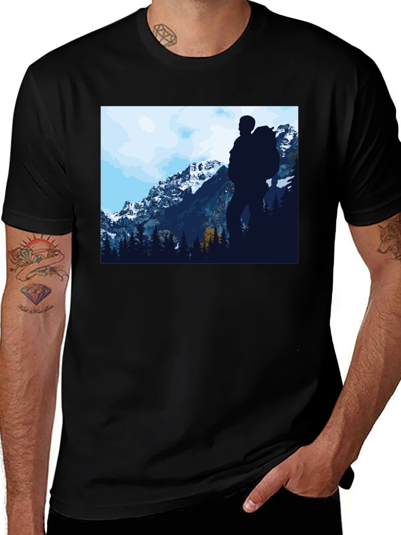 Nature Hiker Graphic Tee - Black Casual T-Shirt