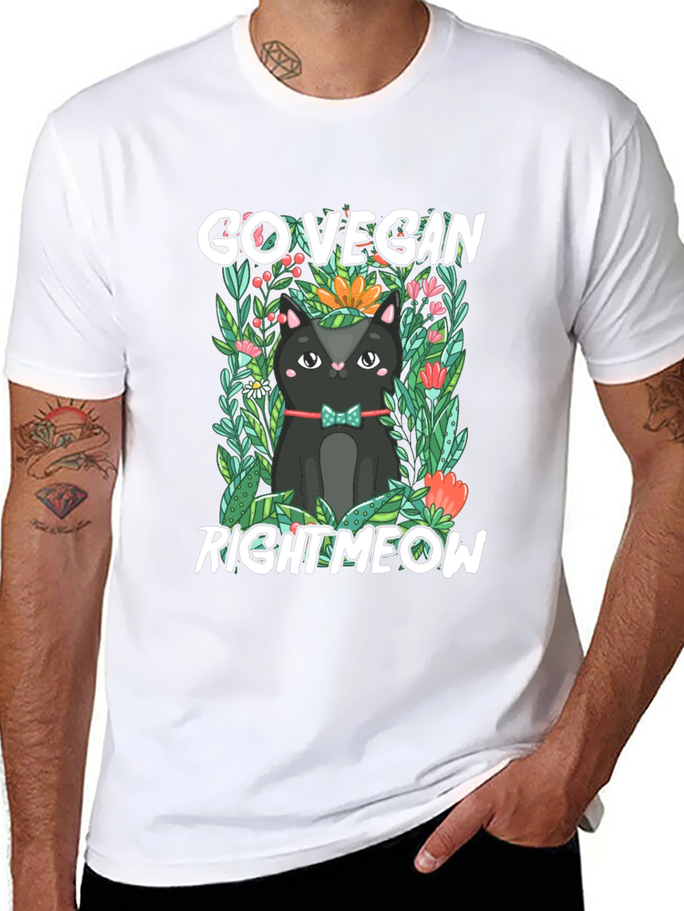 Go Vegan Right Meow Cat T-Shirt