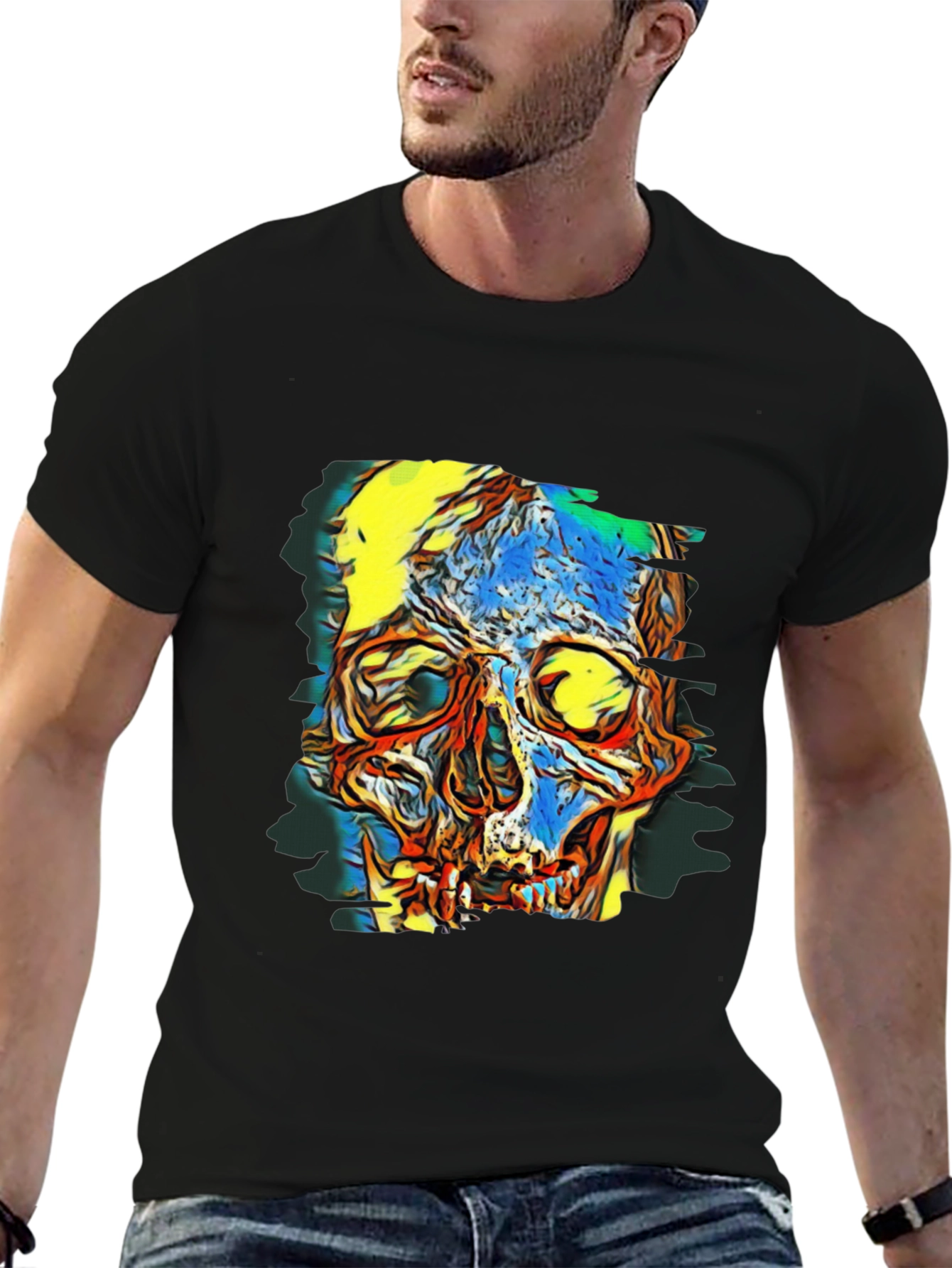 Abstract Skull Graphic Black T-Shirt