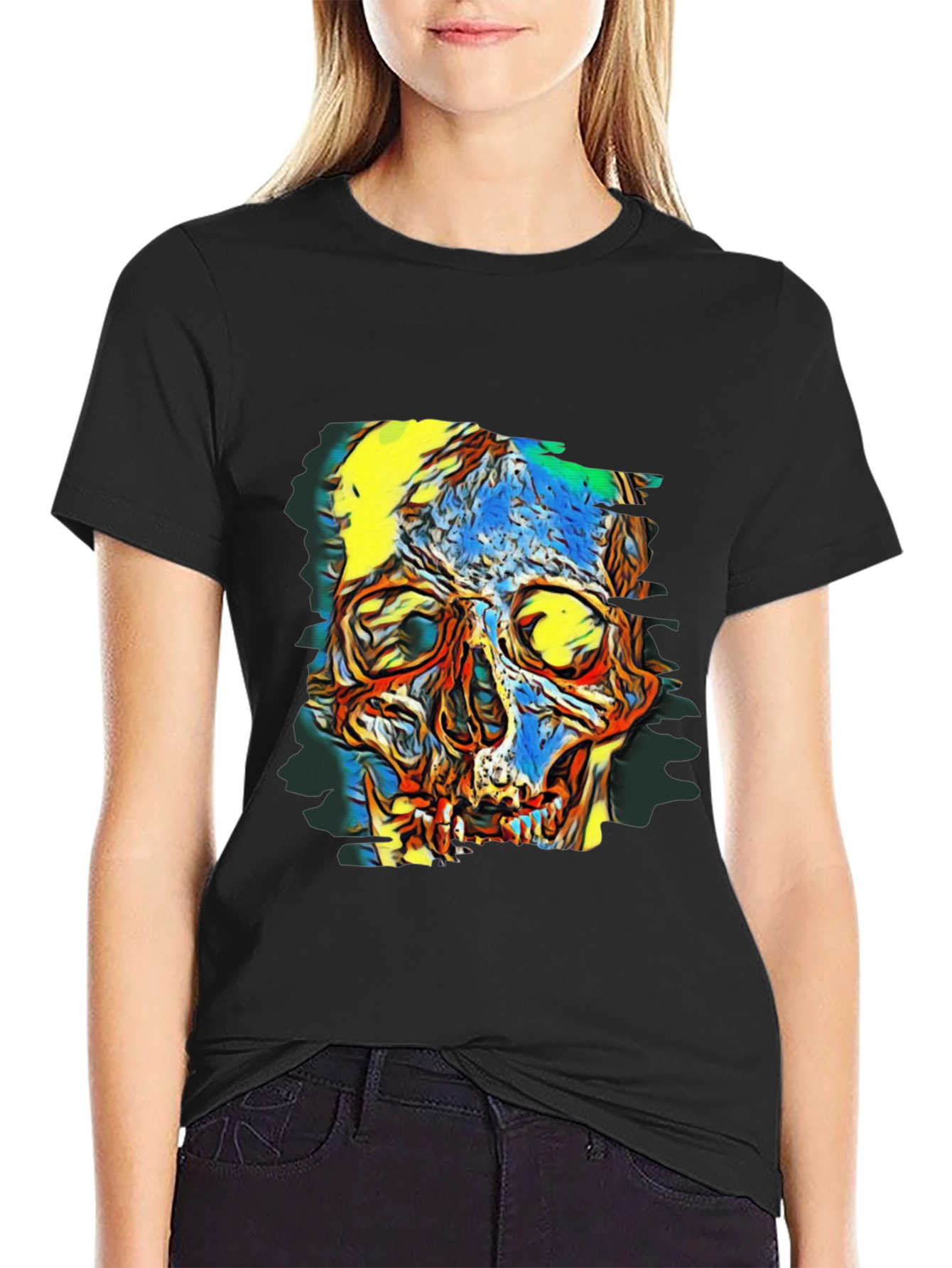 Abstract Skull Graphic Black T-Shirt