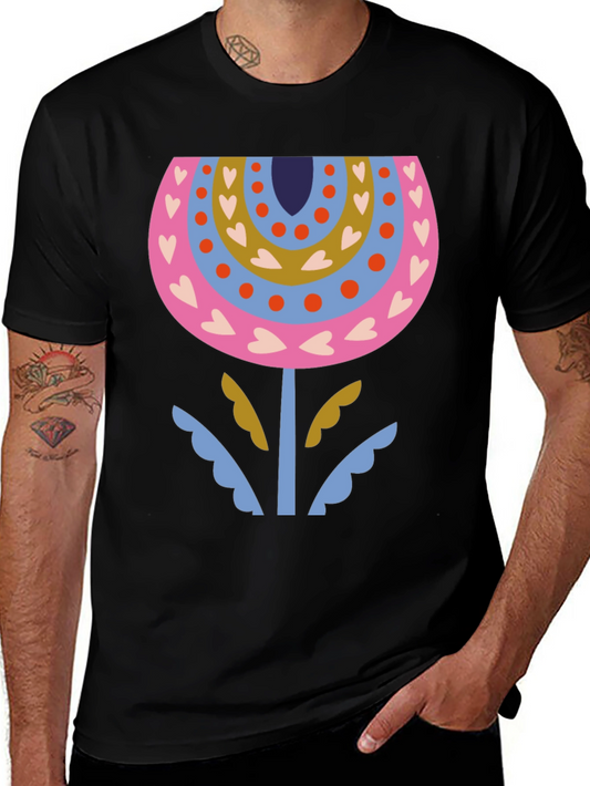 Floral Heart Pattern Graphic Tee - Stylish Everyday Wear
