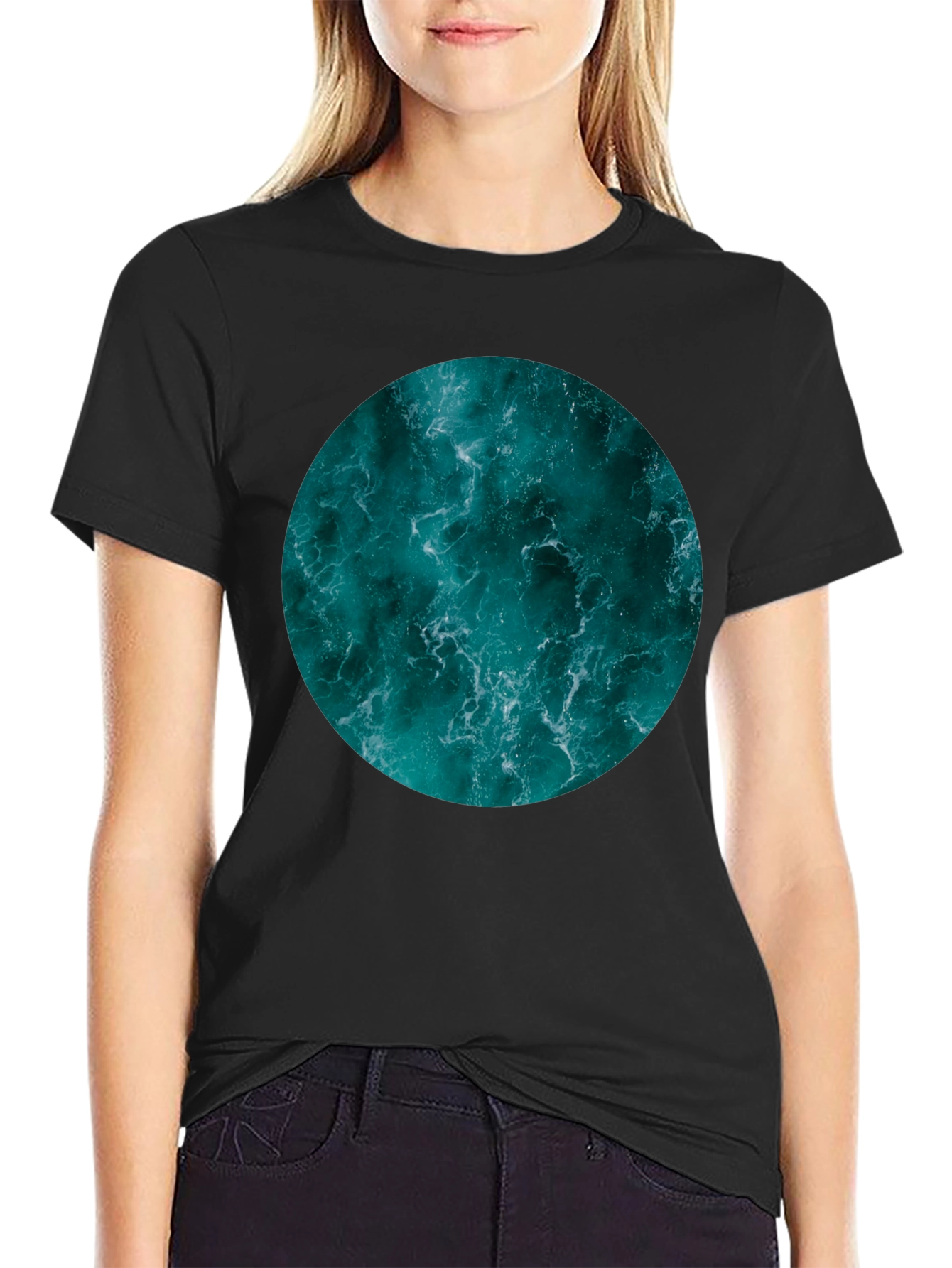 Ocean Print Black T-Shirt