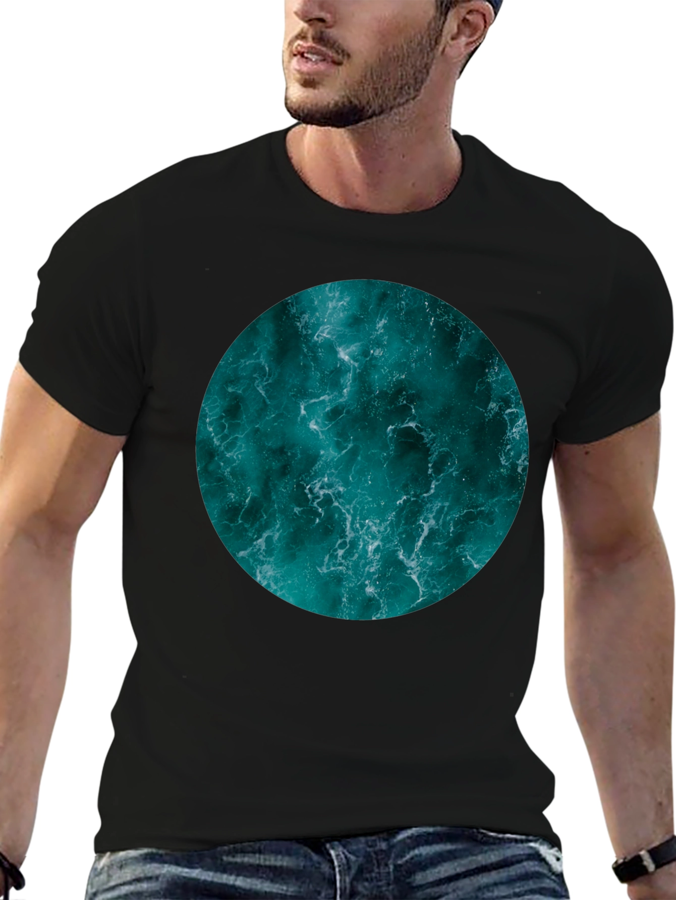 Ocean Print Black T-Shirt