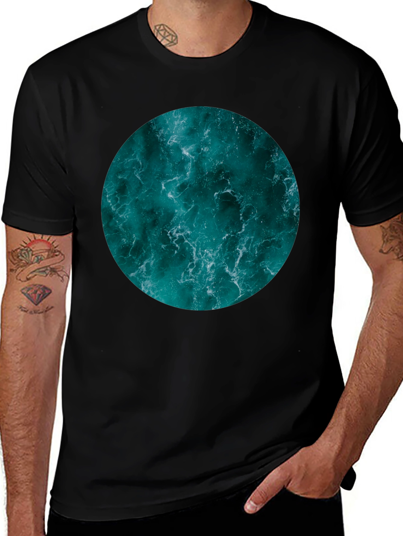 Ocean Print Black T-Shirt