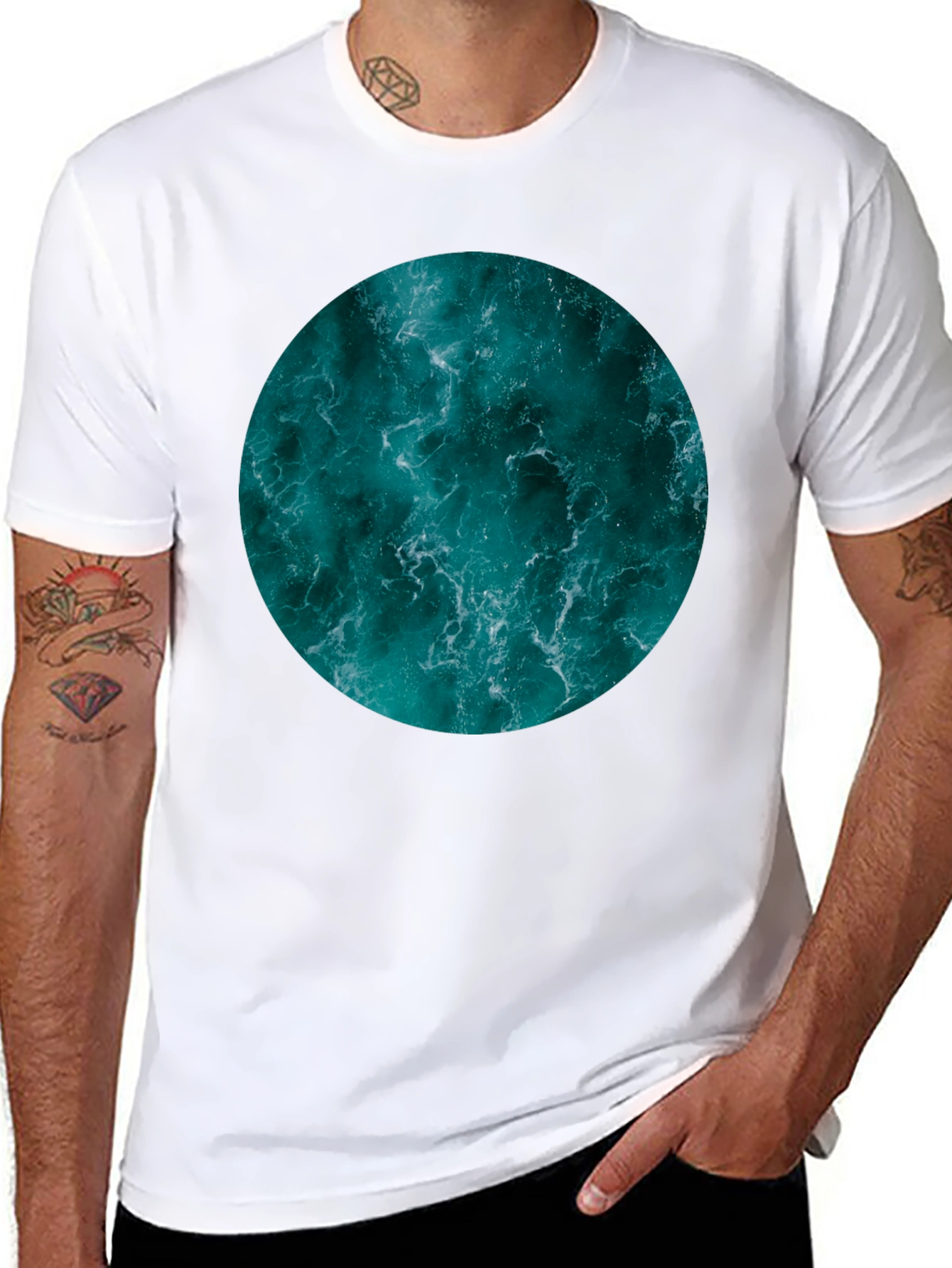 Ocean Print Black T-Shirt