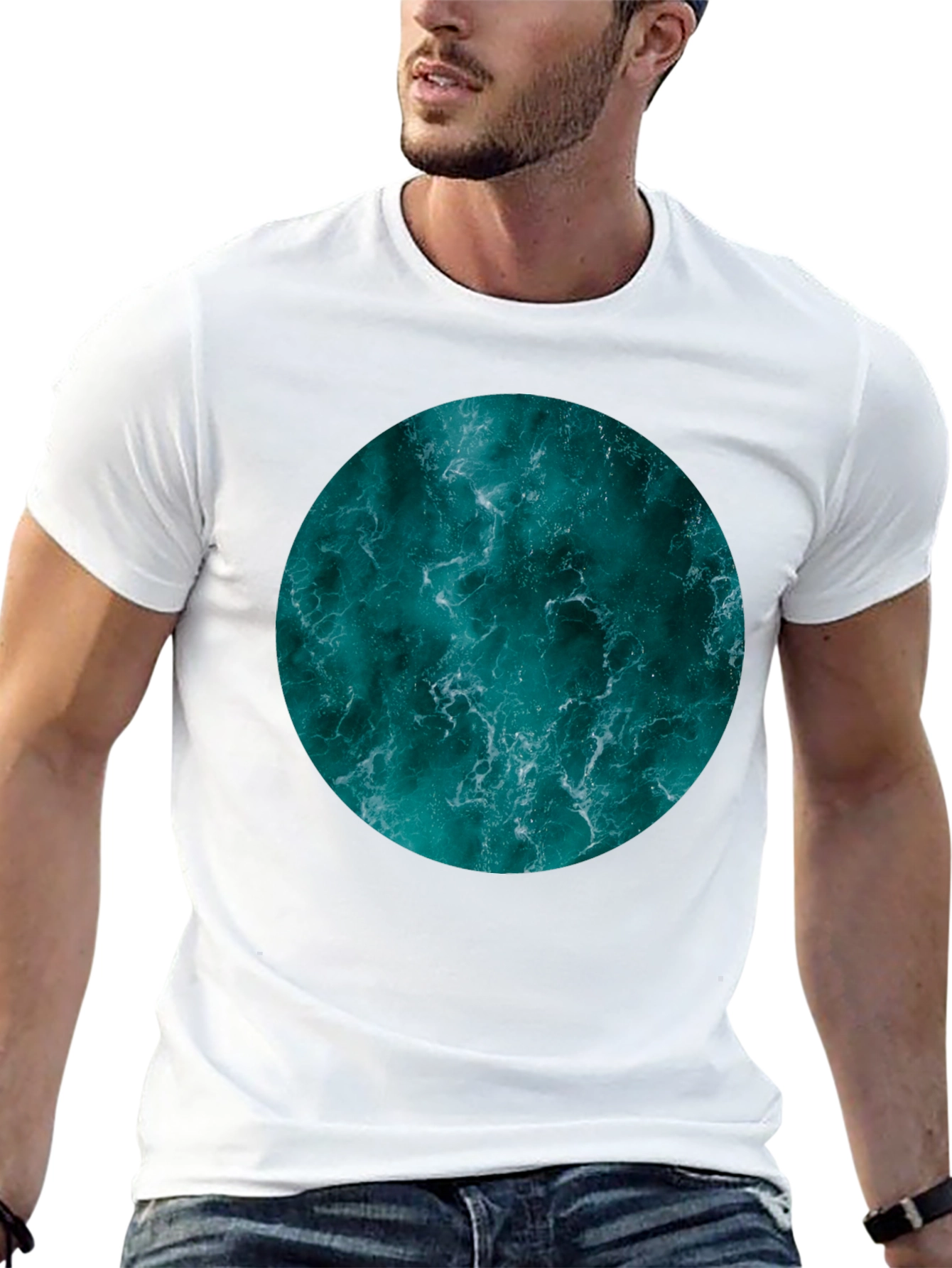 Ocean Print Black T-Shirt