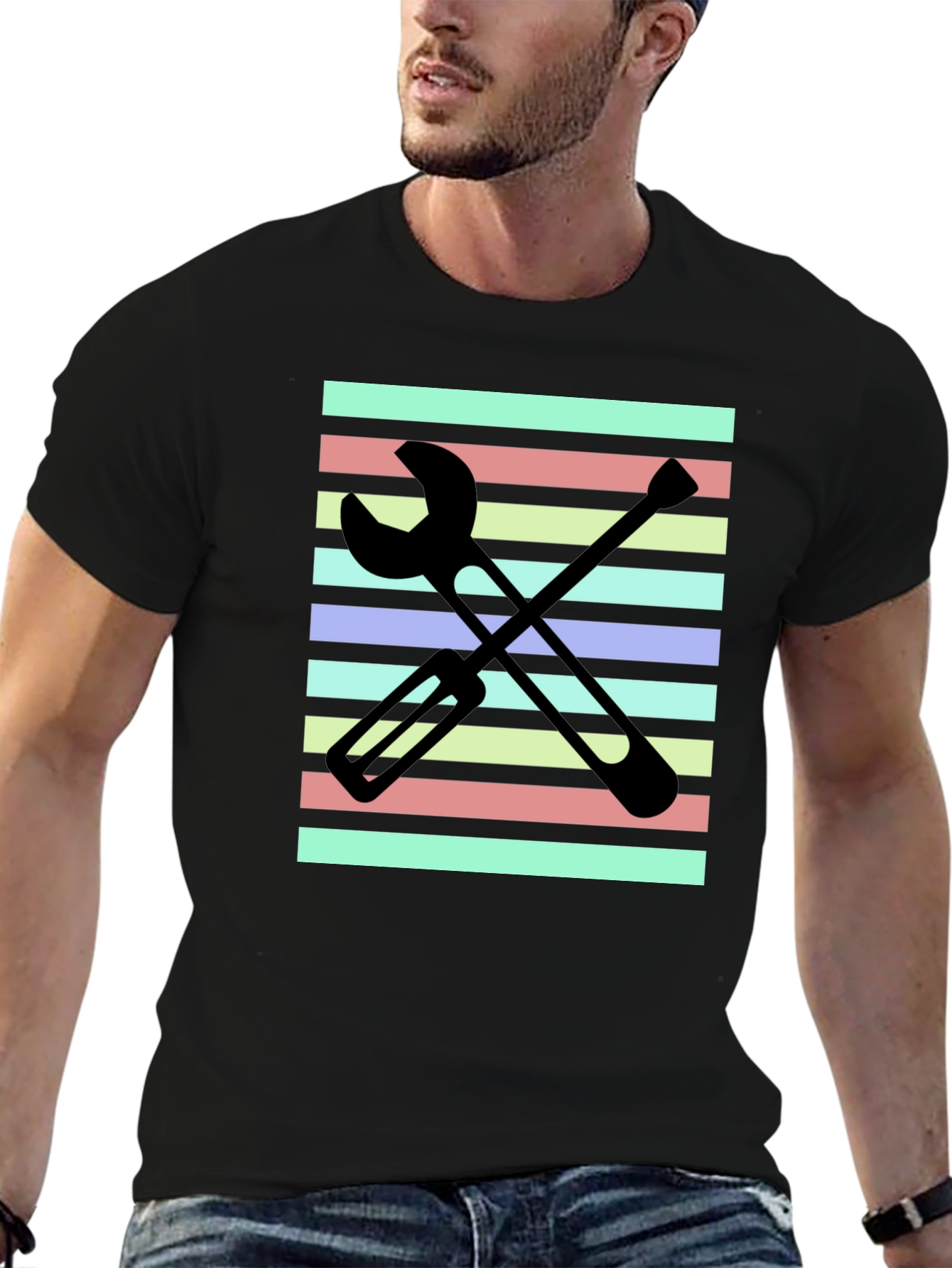 Striped Tools Graphic Tee