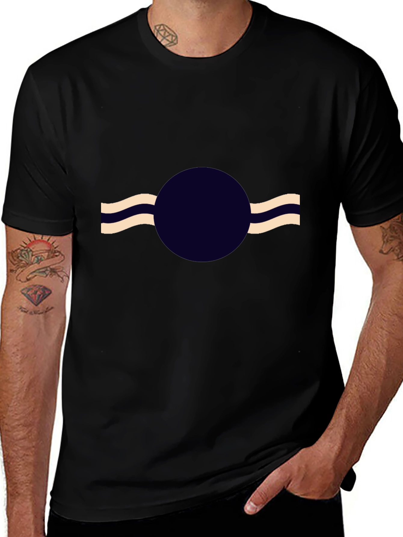 Abstract Circle Wave Black T-Shirt